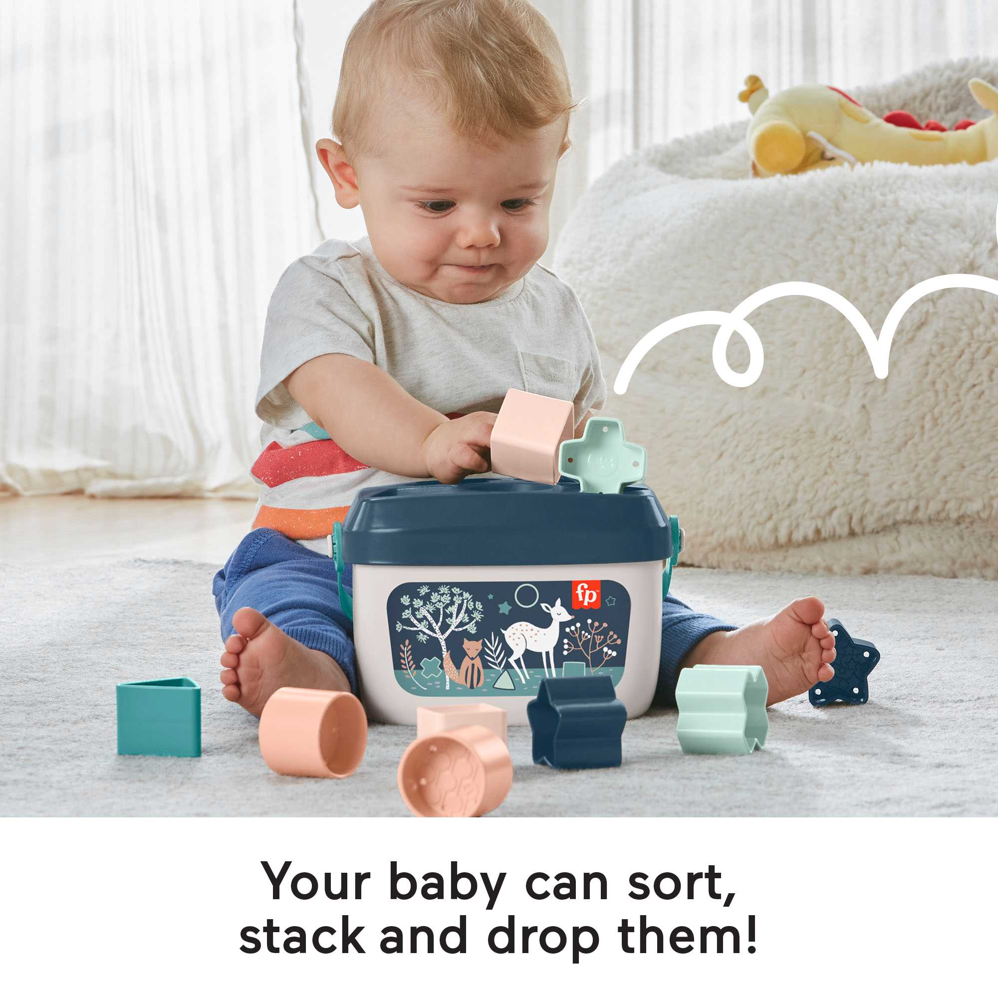 Fisher-Price Baby's First Blocks - Navy Fawn. Shape-Sorting Toy - Image 3