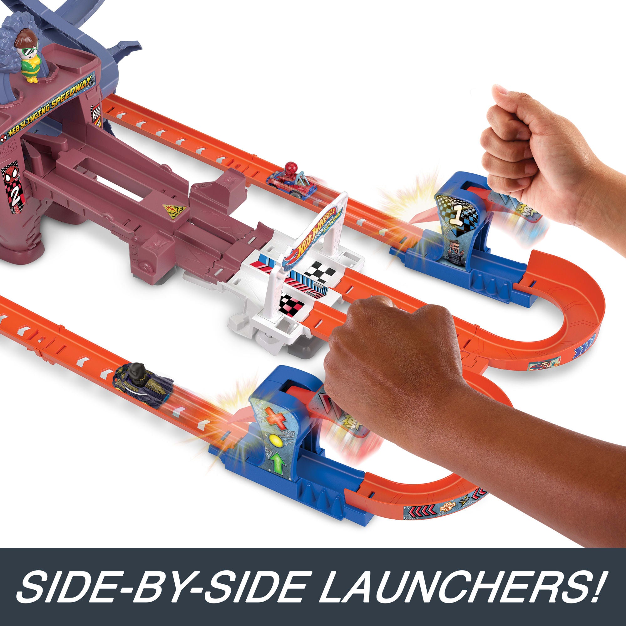 Hot Wheels Racerverse Spider-Man's Web-Slinging Speedway Track Set With 2 Hot Wheels Racers - Image 3