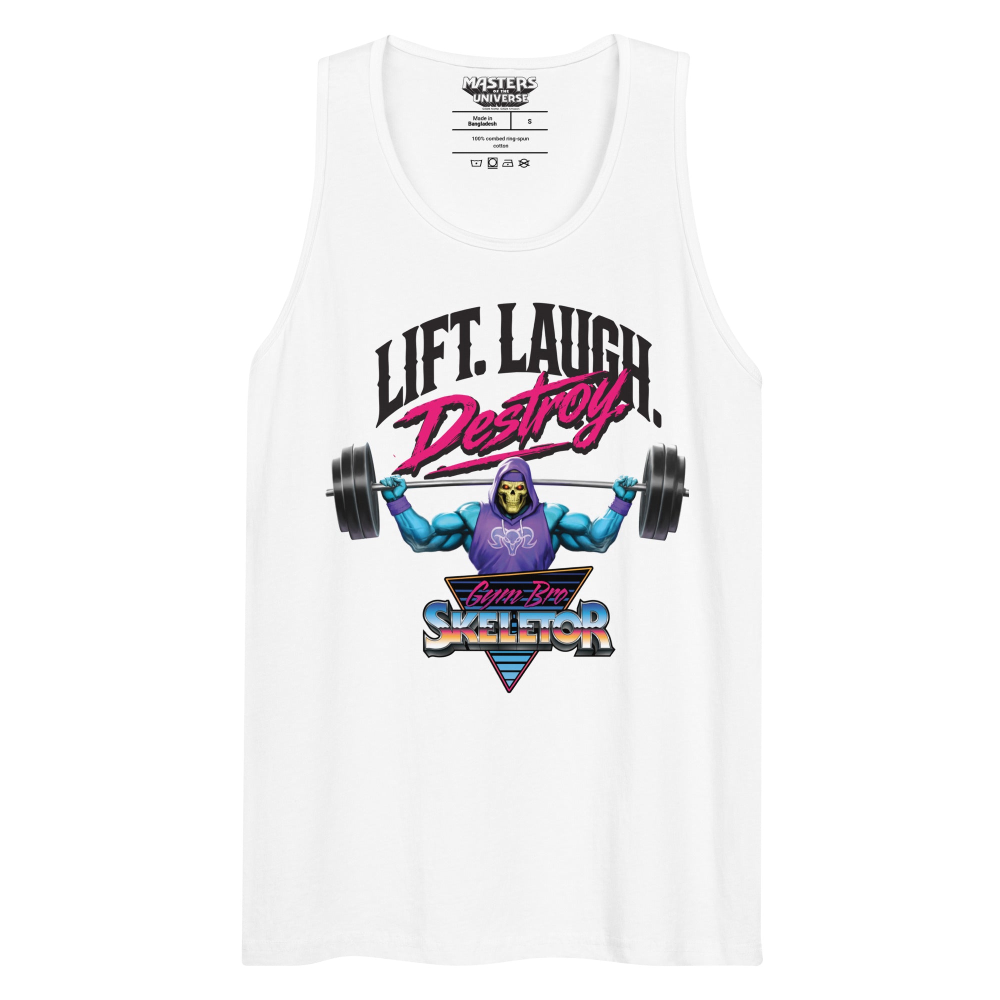 Masters of the Universe Gym Bro Skeletor Lift Laugh Destroy White Tank Top - Image 3