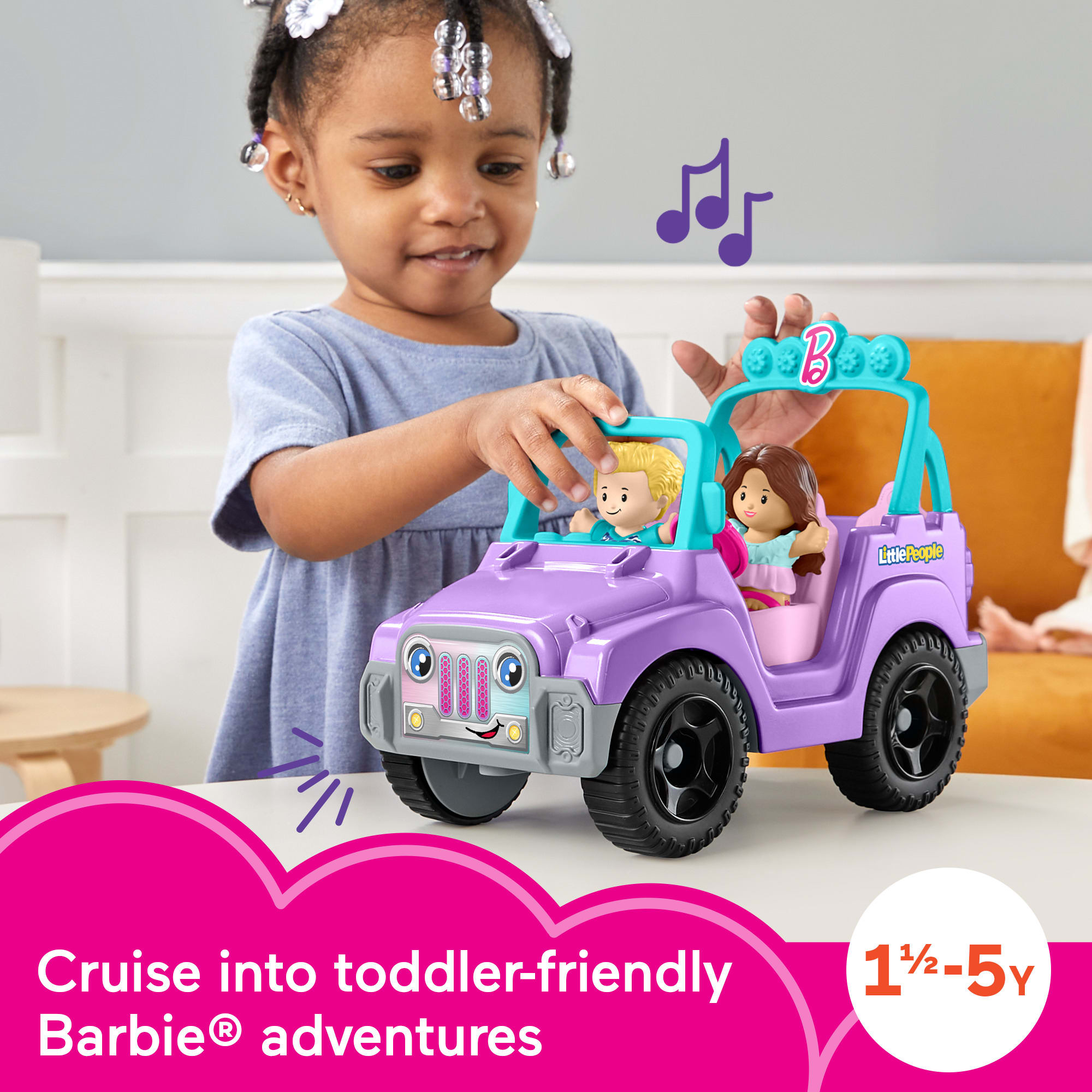 Little People Barbie Toy Car With Music Sounds And 2 Figures. Beach Cruiser. Toddler Toys - Image 2