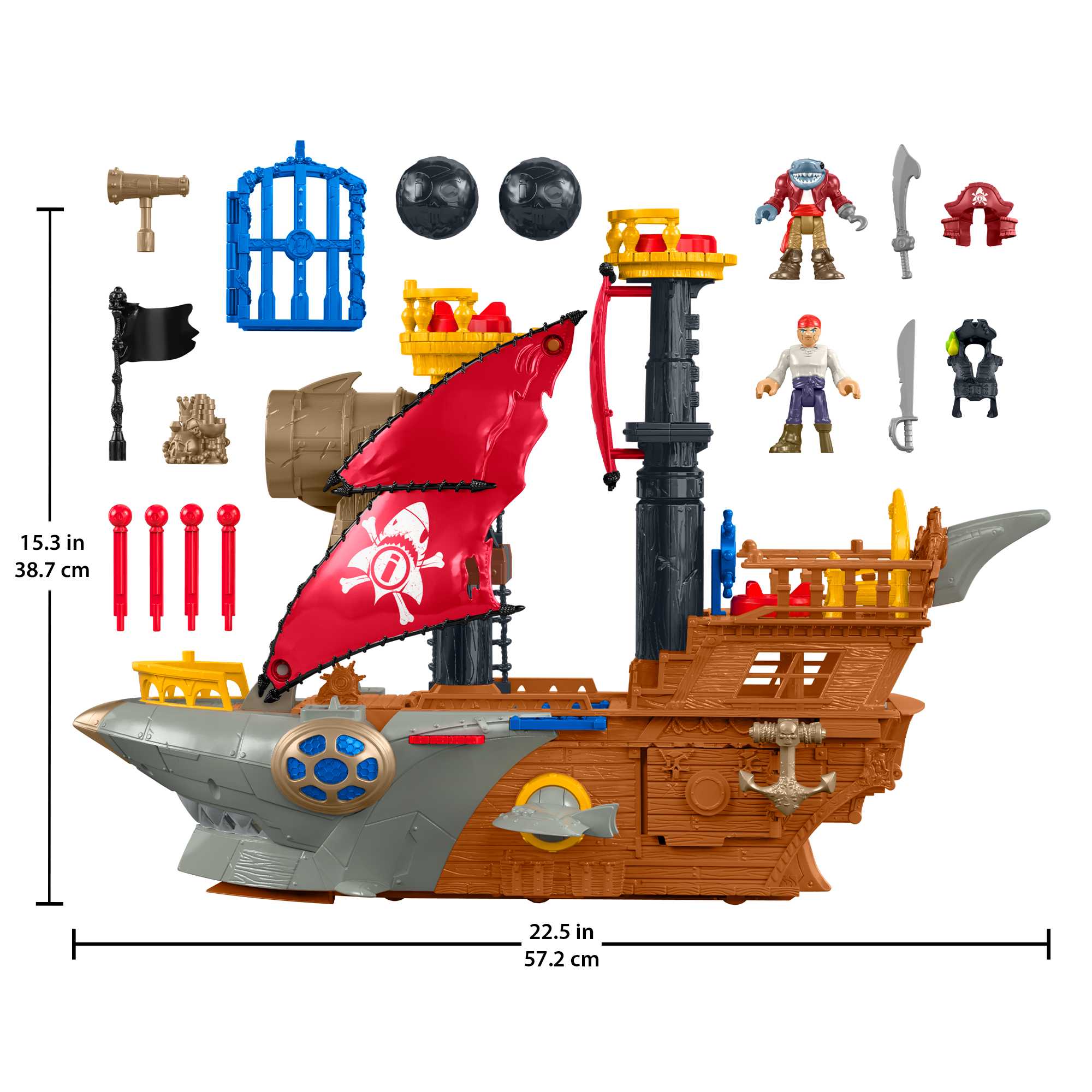 Imaginext Pirate Ship Playset With Shark Bite Action. 2 Pirate Figures. Preschool Toys. Child 3Y+ - Image 5