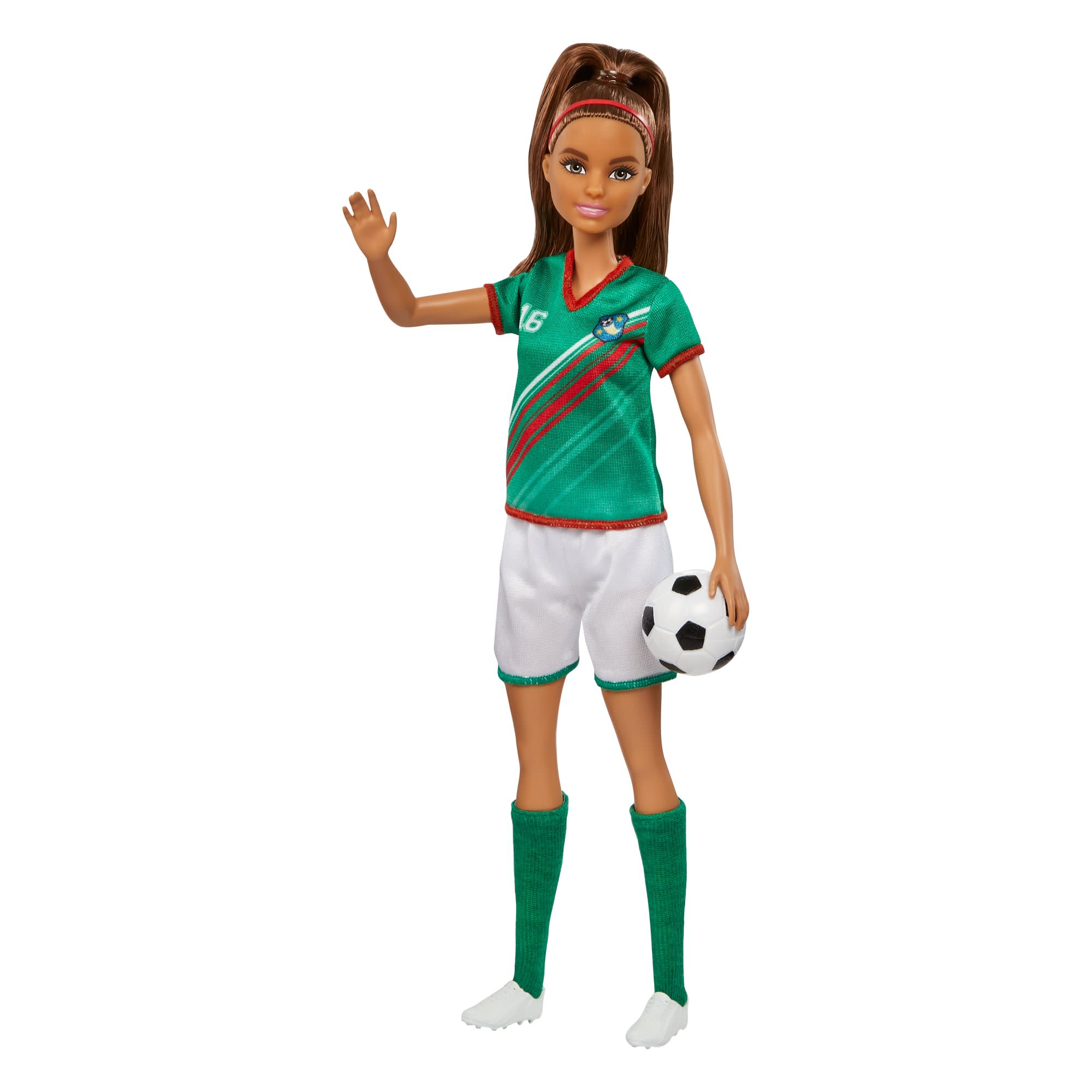 Barbie Soccer Doll. Brunette. #16 Uniform. Soccer Ball. Cleats. Socks. 3 & Up - Image 3
