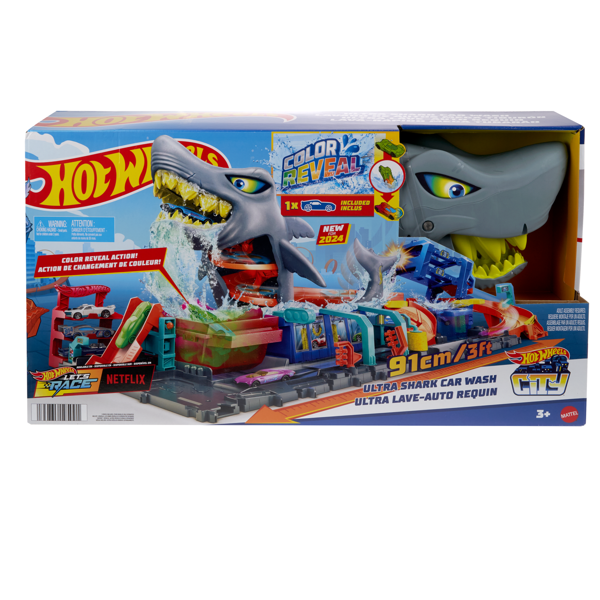 Hot Wheels City Ultra Shark Car Wash With Color Reveal Toy Car in 1:64 Scale - Image 5