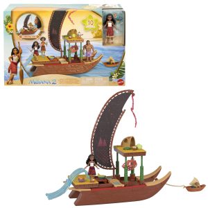 Moana 2 Conjunto de Brinquedo Barco de Aventuras com Mini Boneca e Acessórios