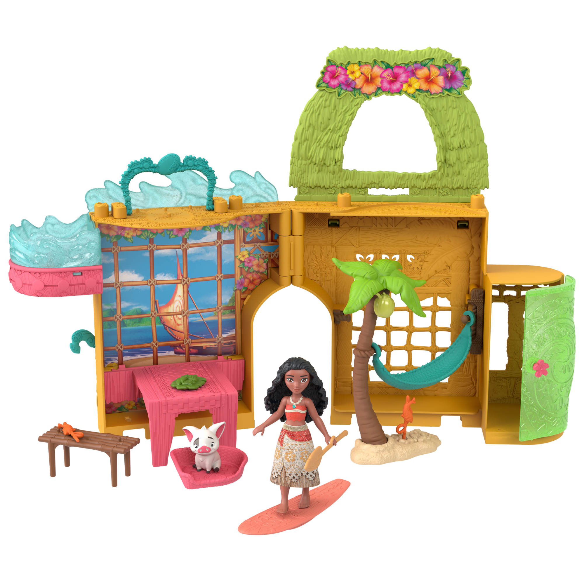 Disney Princess Moana's Island Home Stacking Doll House With Small Doll. Figures & 9 Play Pieces