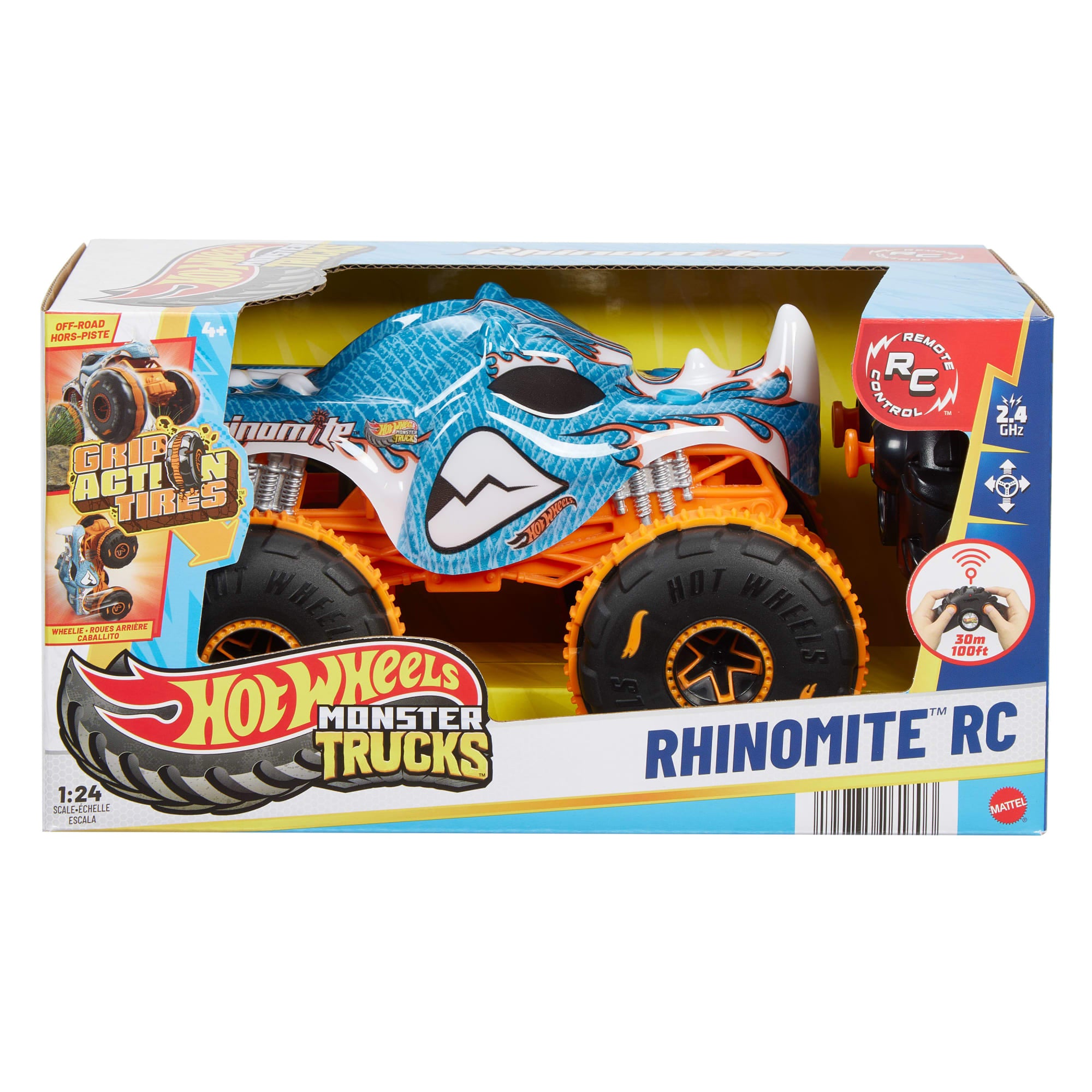 Hot Wheel RC Monster Trucks Rhinomite in 1:24 Scale. Battery-Powered Remote-Control Toy Truck - Image 6