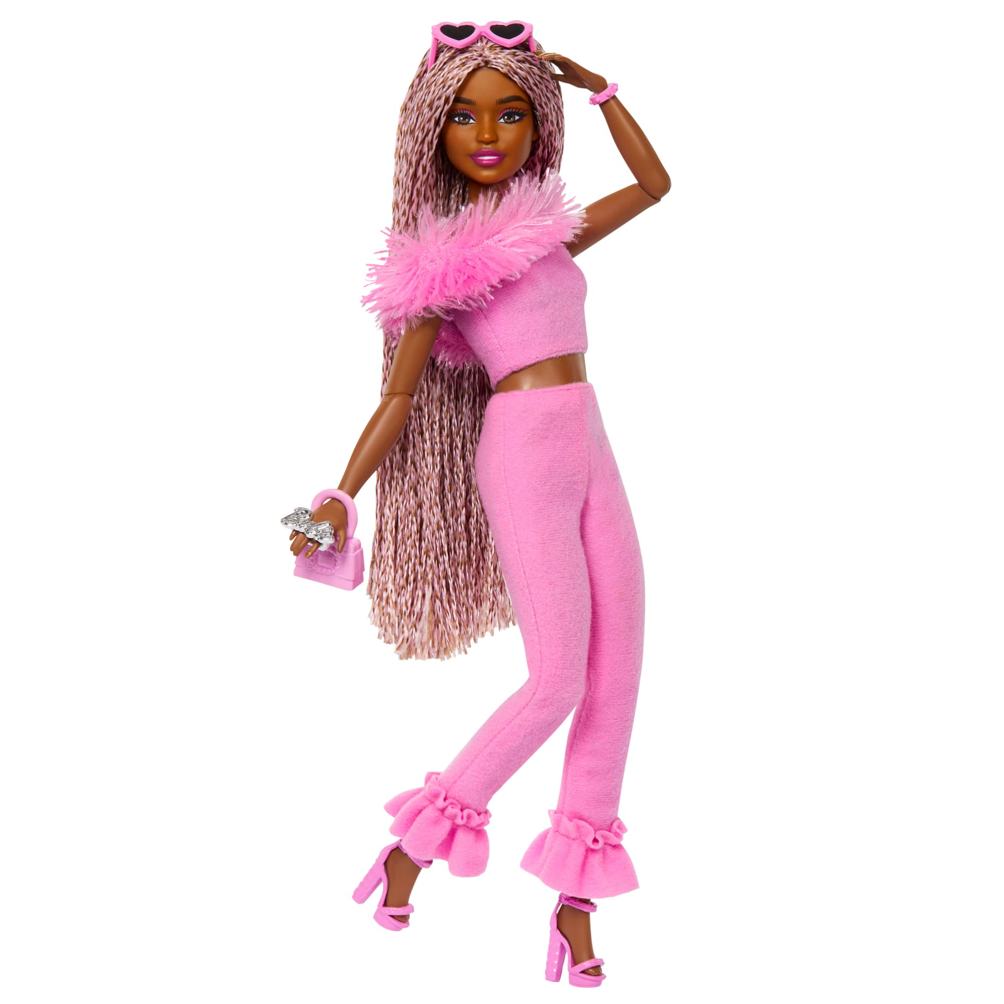 Barbie Deluxe Style Doll #4 in Soft Pink Jumpsuit. Pink And Brown Braided Hair