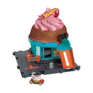 Hot Wheels City Downtown Ice Cream Swirl Playset From The Series Let's Race With 1 Toy Car