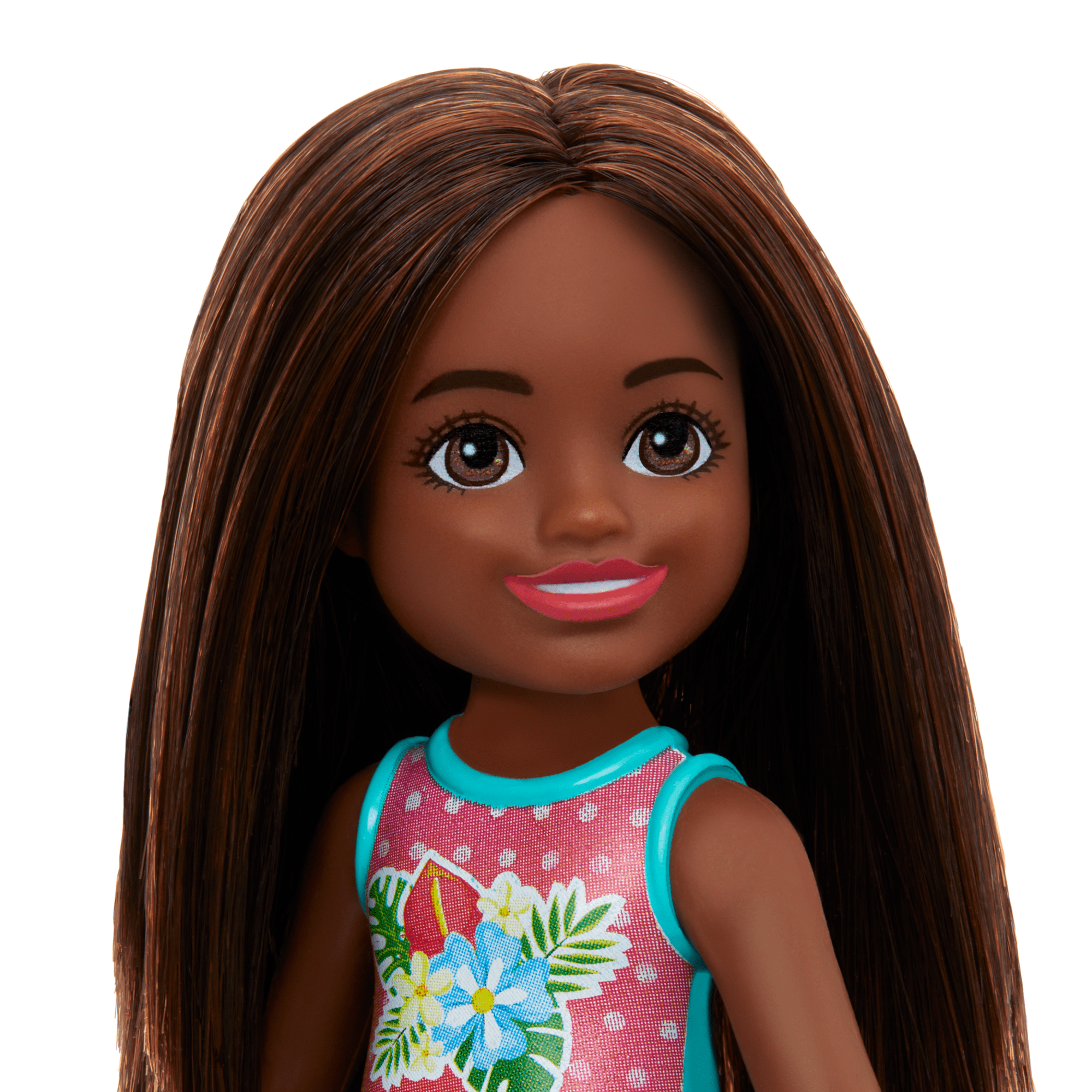 Barbie Chelsea Small Doll With Beach Swimsuit. Polka Dot & Floral Print. Brown Hair & Brown Eyes - Image 2