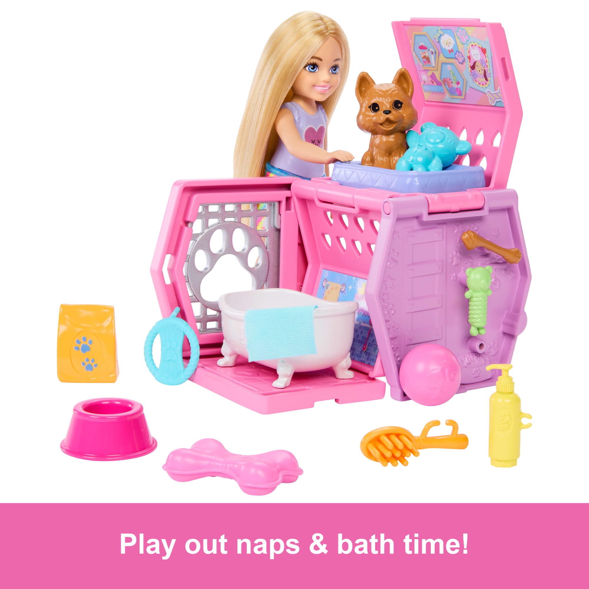 Barbie Chelsea Puppy Carrier Playset. Small Doll And Dog Carrier With Puppy Accessories - Image 4