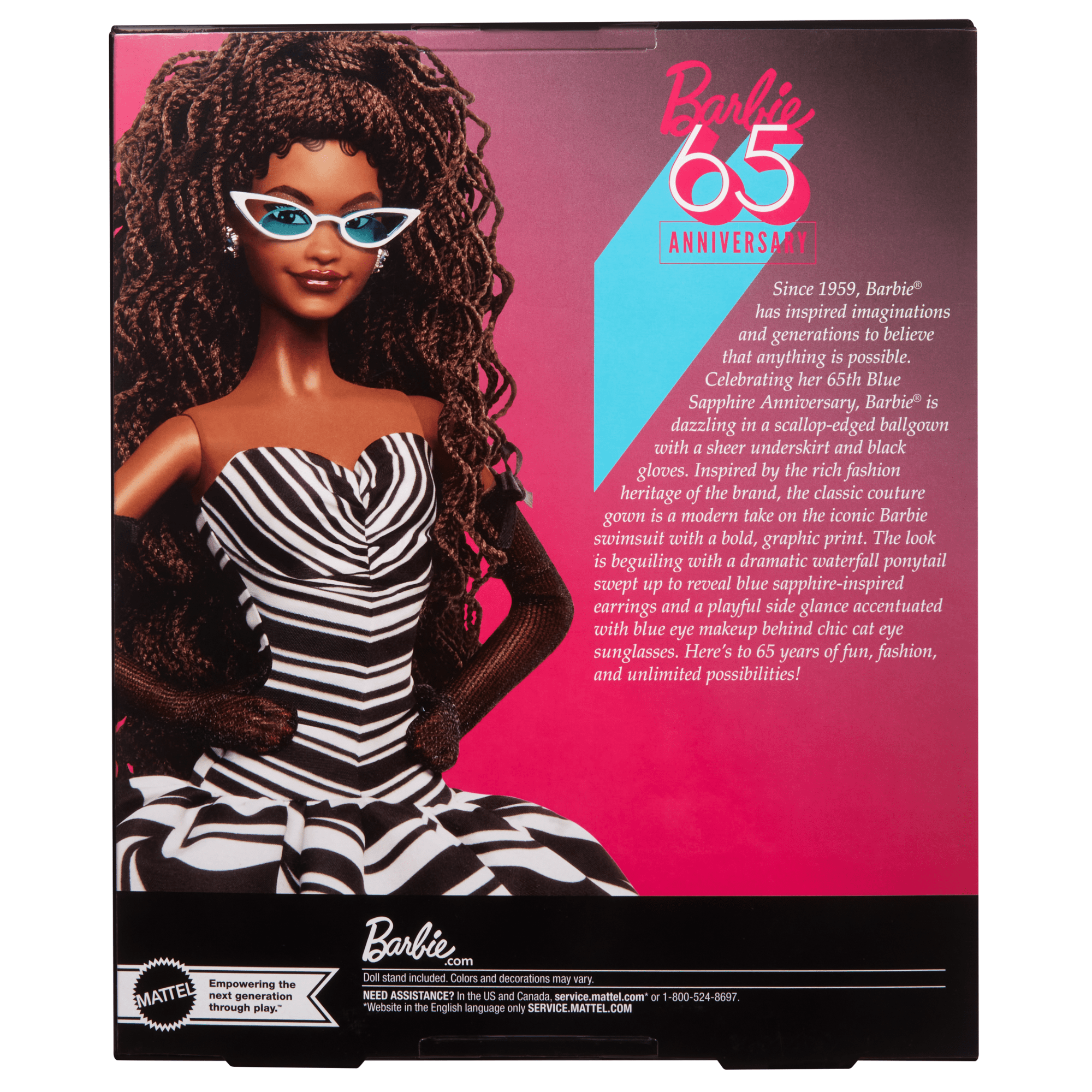 Barbie Signature 65th Anniversary Collectible Doll with Brown Hair. Black and White Gown - Image 6