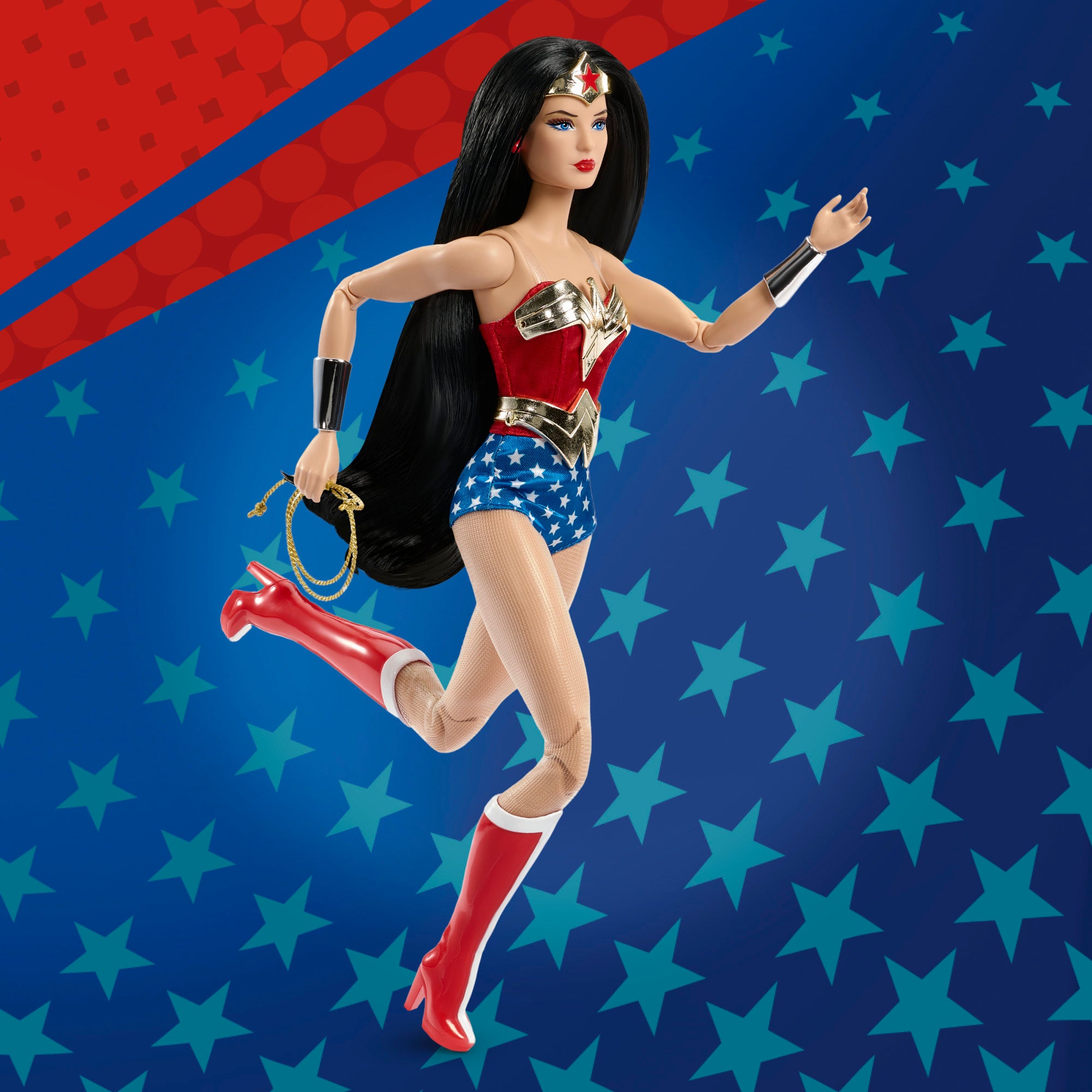 Barbie Wonder Woman Collectible Doll in Red And Blue Tank Suit With Golden Accessories And Lasso - Image 5