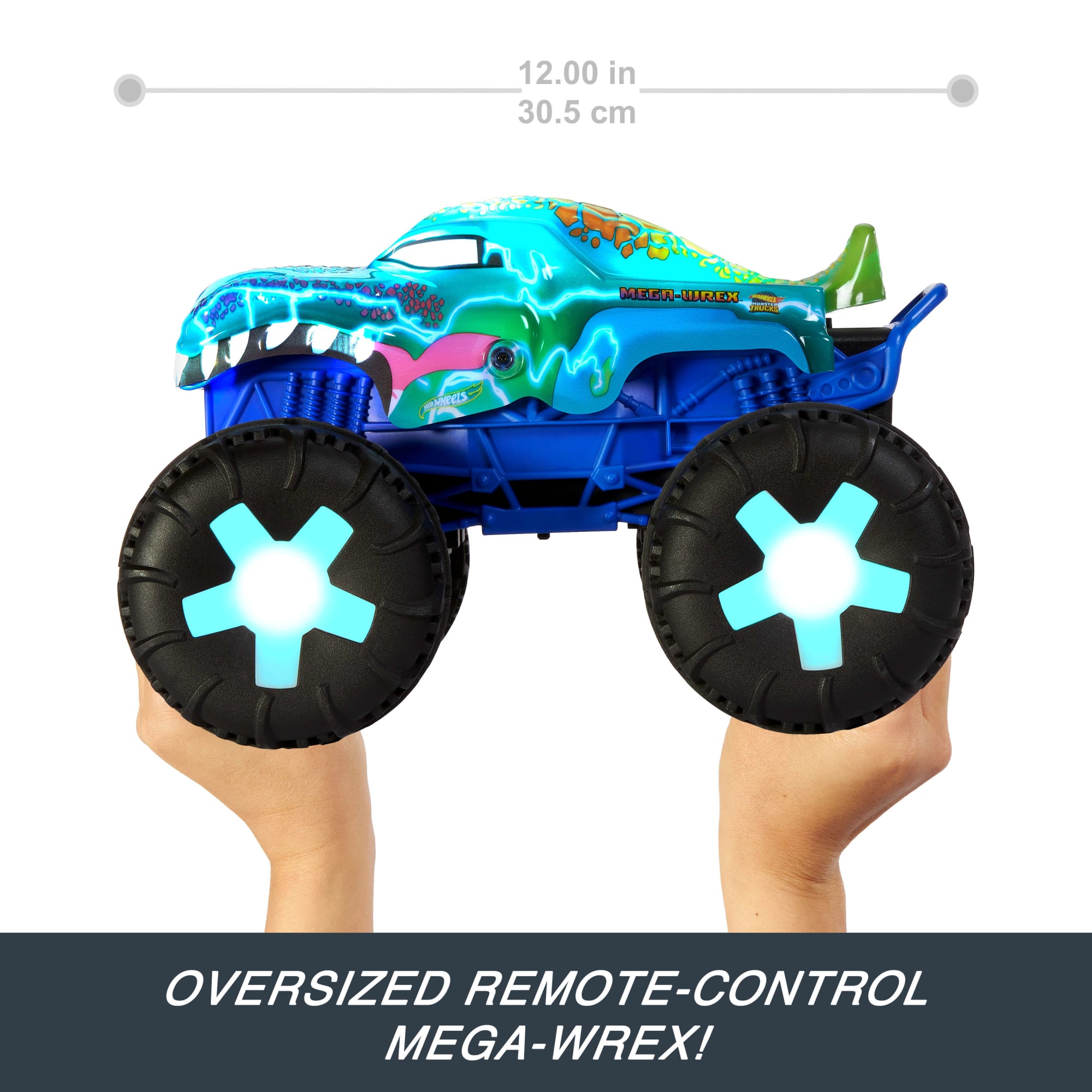 Hot Wheels Monster Trucks 1:15 Scale MEGA-Wrex Alive Remote-Control Vehicle. Battery-Powered RC With Interactive Lights & Sounds - Image 3