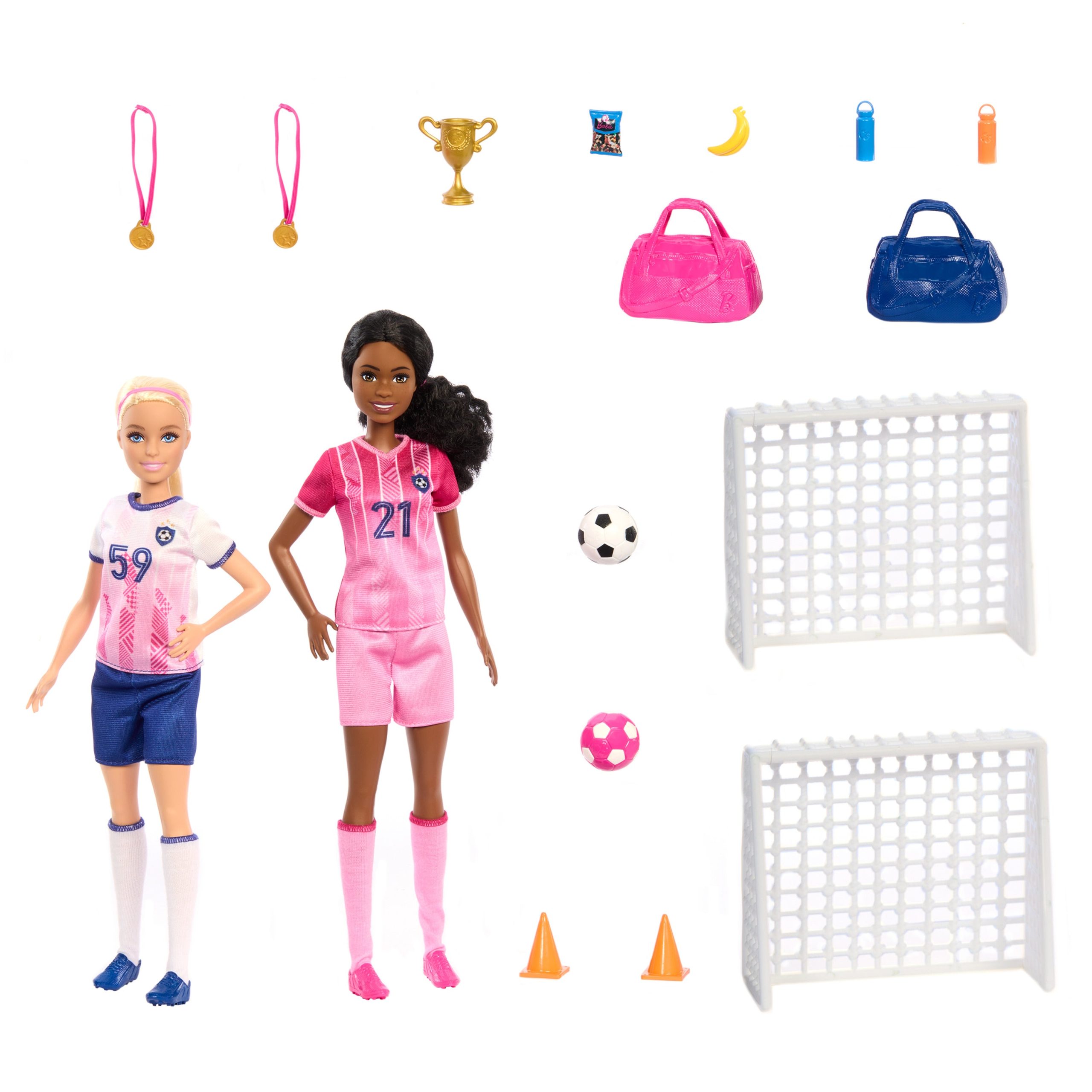 Barbie Soccer Playset With 2 Dolls & 15 Accessories Including 2 Nets. 2 Soccer Balls & More - Image 4