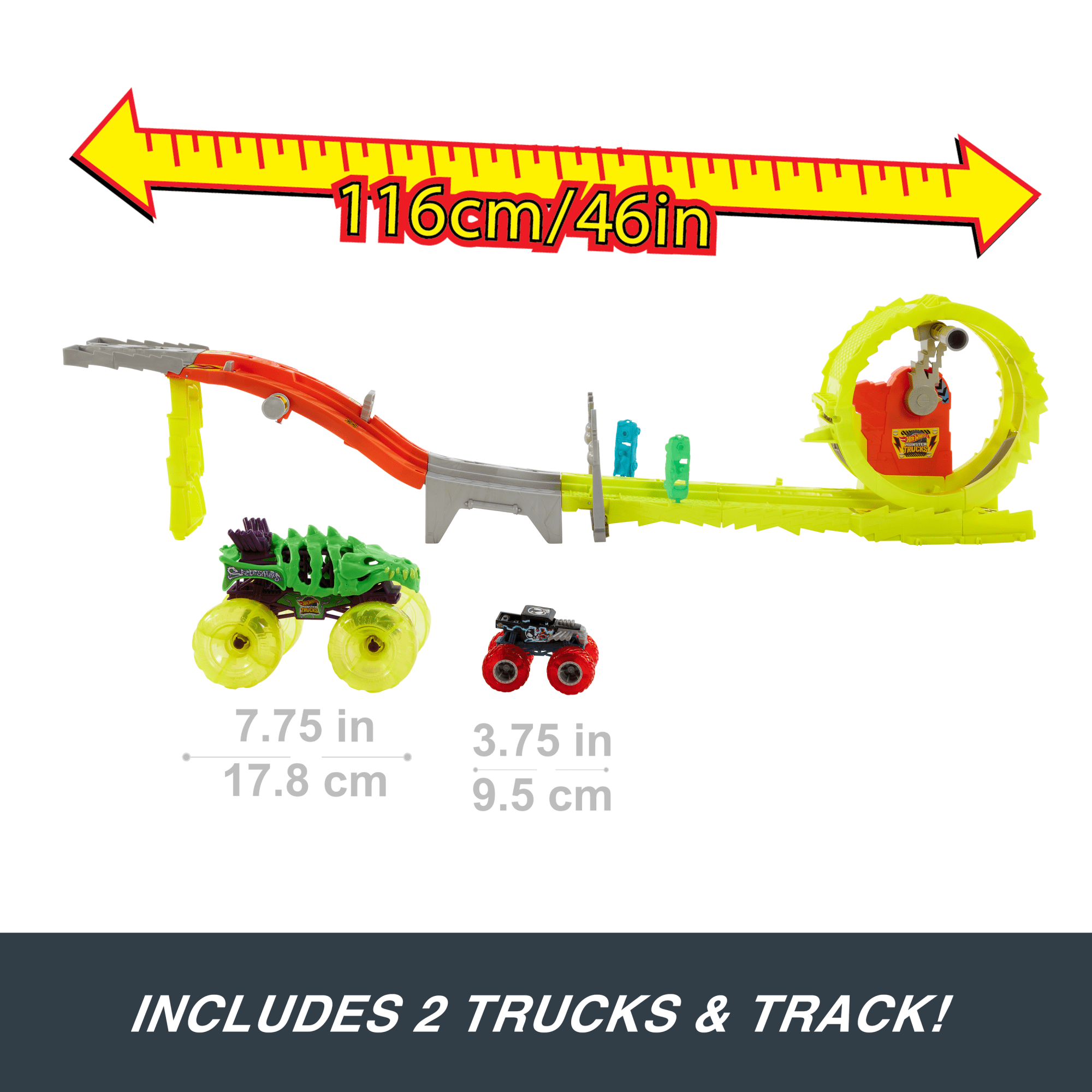 Hot Wheels Monster Trucks Power Smashers Charge & Chase Challenge Track Set With Oversized Skelesaurus. 1:64 Scale Bone Shaker & 2 Crushed Cars - Image 3