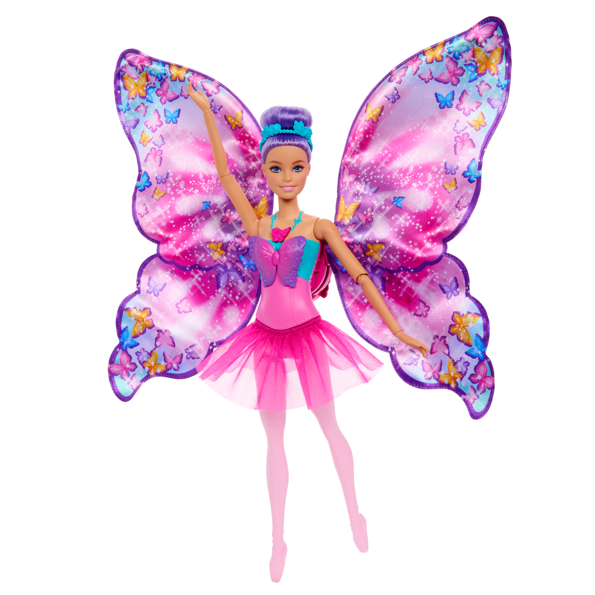 Barbie Dance And Flutter Doll With 2-in-1 Transformation From Dancer To Butterfly. Purple Hair