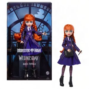 Monster High X Wednesday Collectible Doll. Agnes Demille With Purple Uniform And Accessories