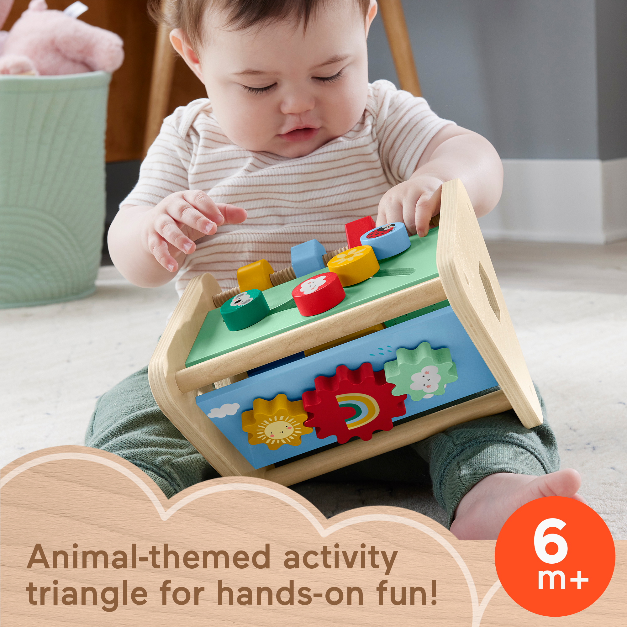Fisher-Price Wooden Activity Triangle. 3-Sided Fine Motor Toy For Baby. 1 Wood Piece - Image 2