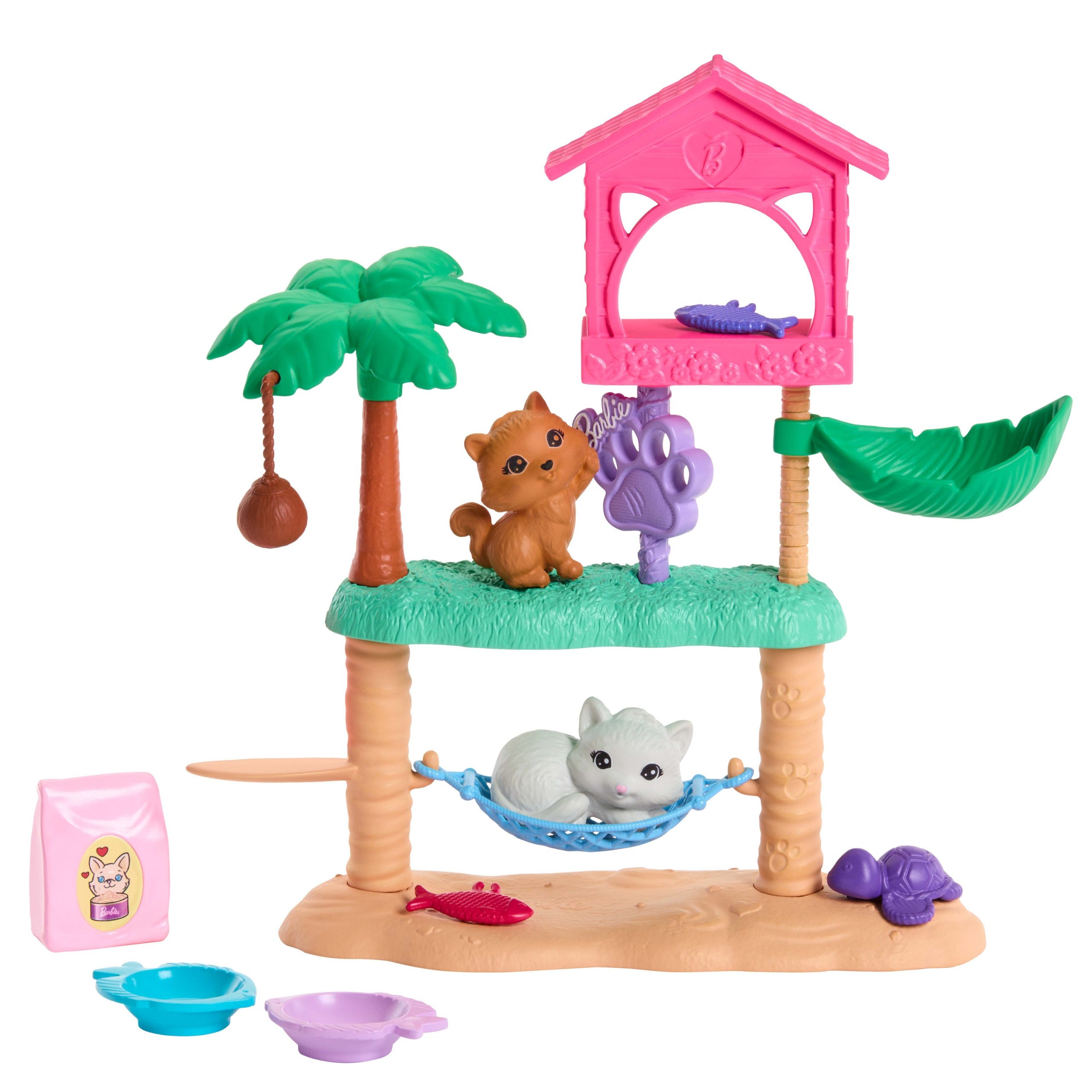 Barbie World Pet Paradise Kitty Playset With 9 Pieces Including 2 Cats. Food Accessories. & Toys