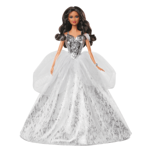 2021 Holiday Barbie Doll. Brunette Curly Hair