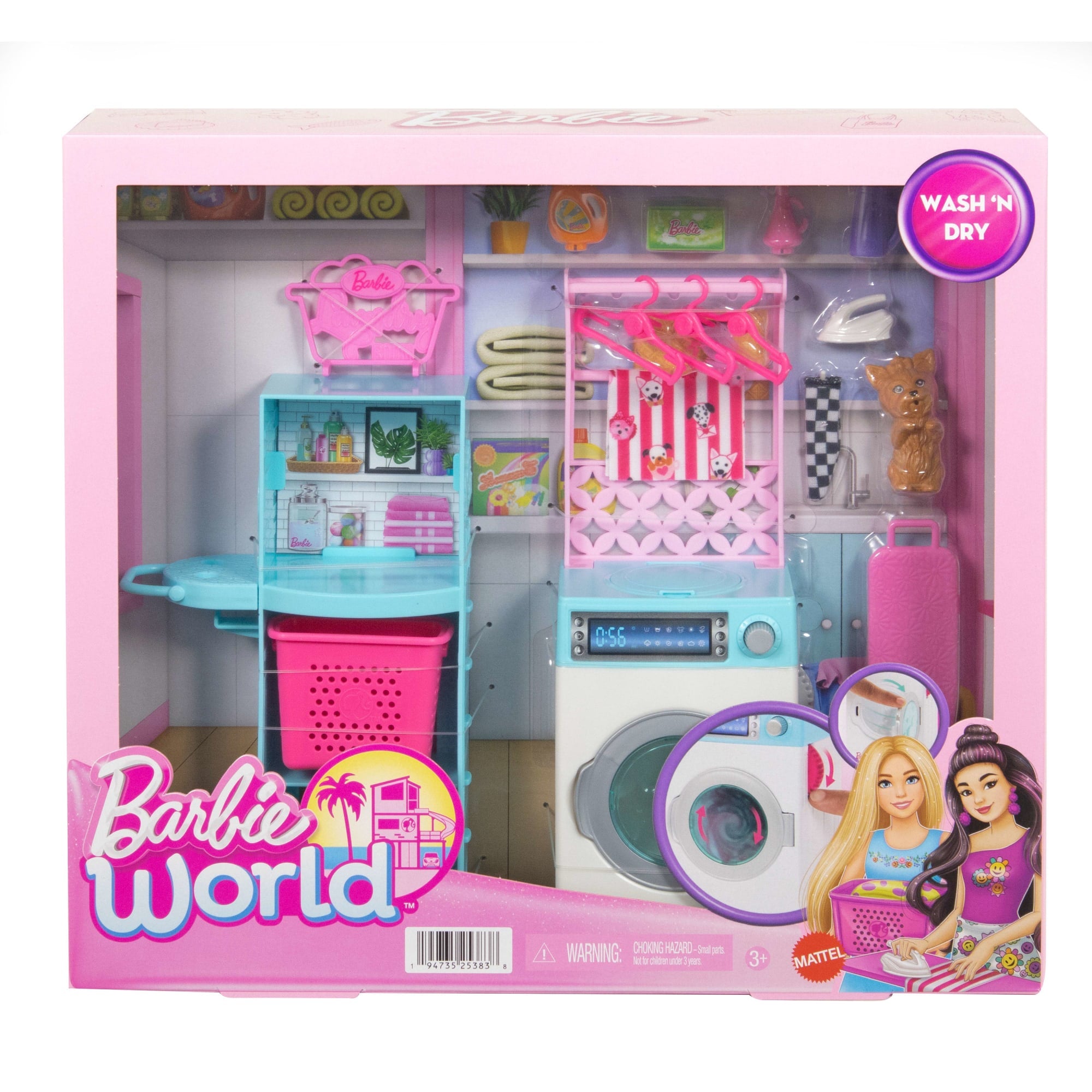 Barbie World Spinning Washer & Dryer Toy Playset With Laundry Accessories Like Hangers. Basket. & More - Image 6