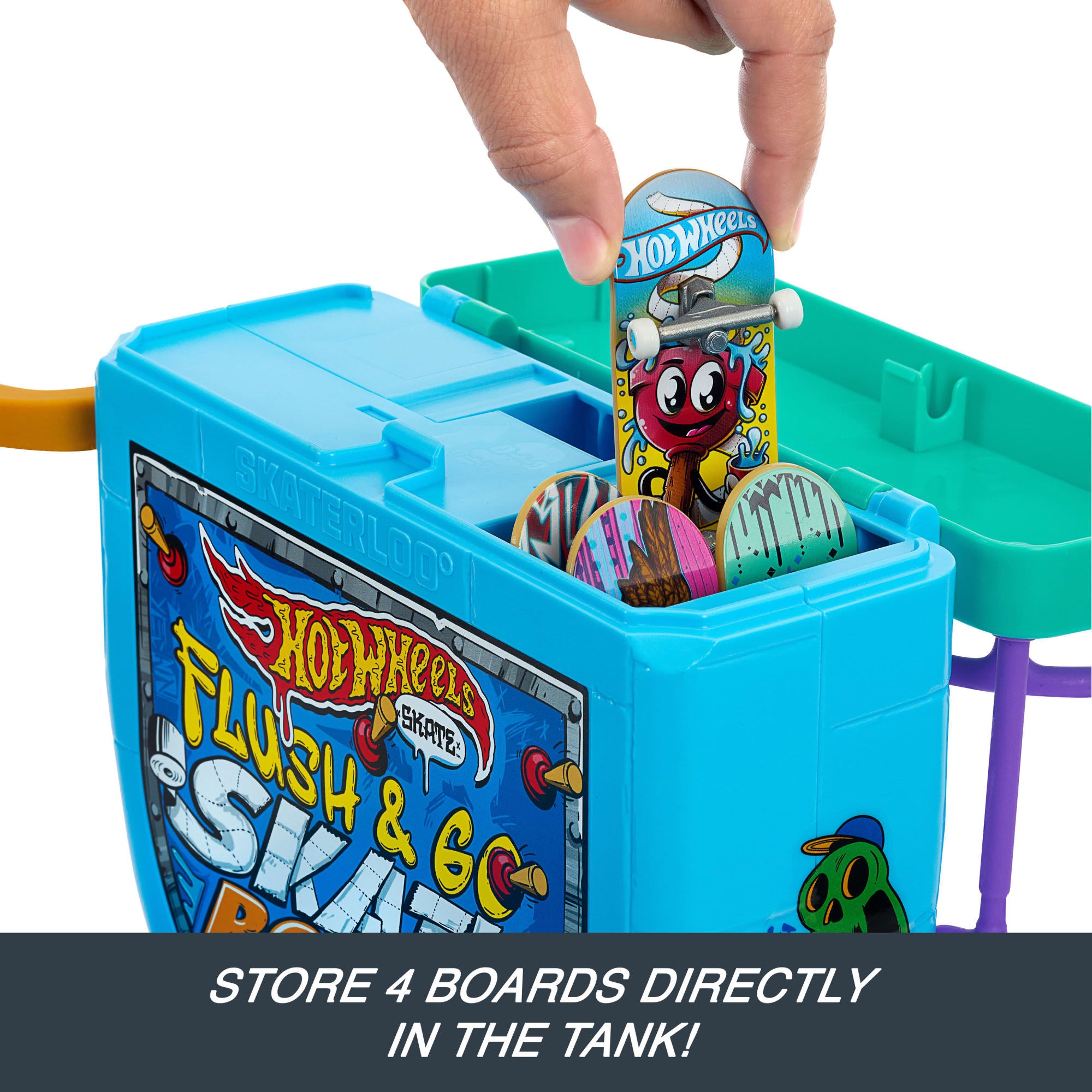 Hot Wheels Skate Flush & Go Skate Bowl Fingerboard Set With 1 Exclusive Board & Pair Of Removable Skate Shoes - Image 5
