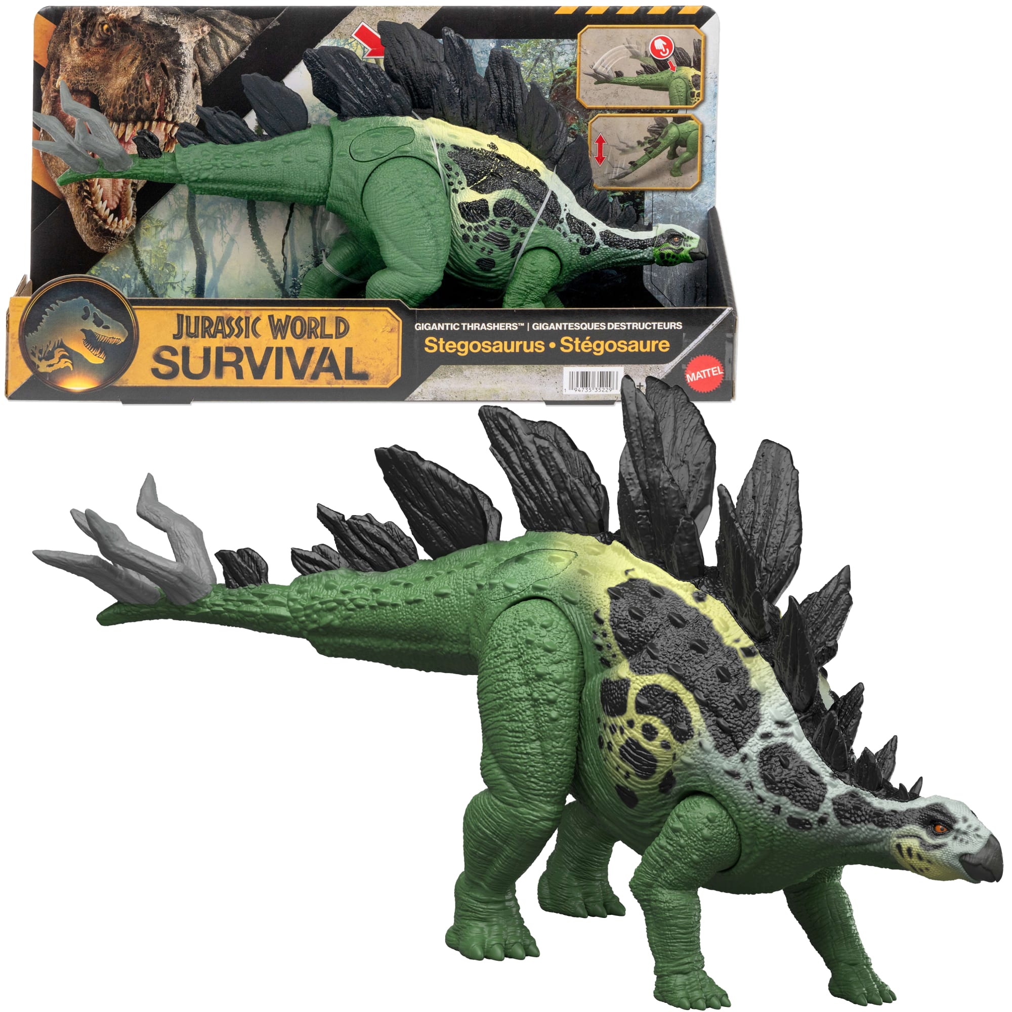 Jurassic World Gigantic Thrashers Stegosaurus Dinosaur Action Figure Toy. 2 Attacks & Evolve Feature