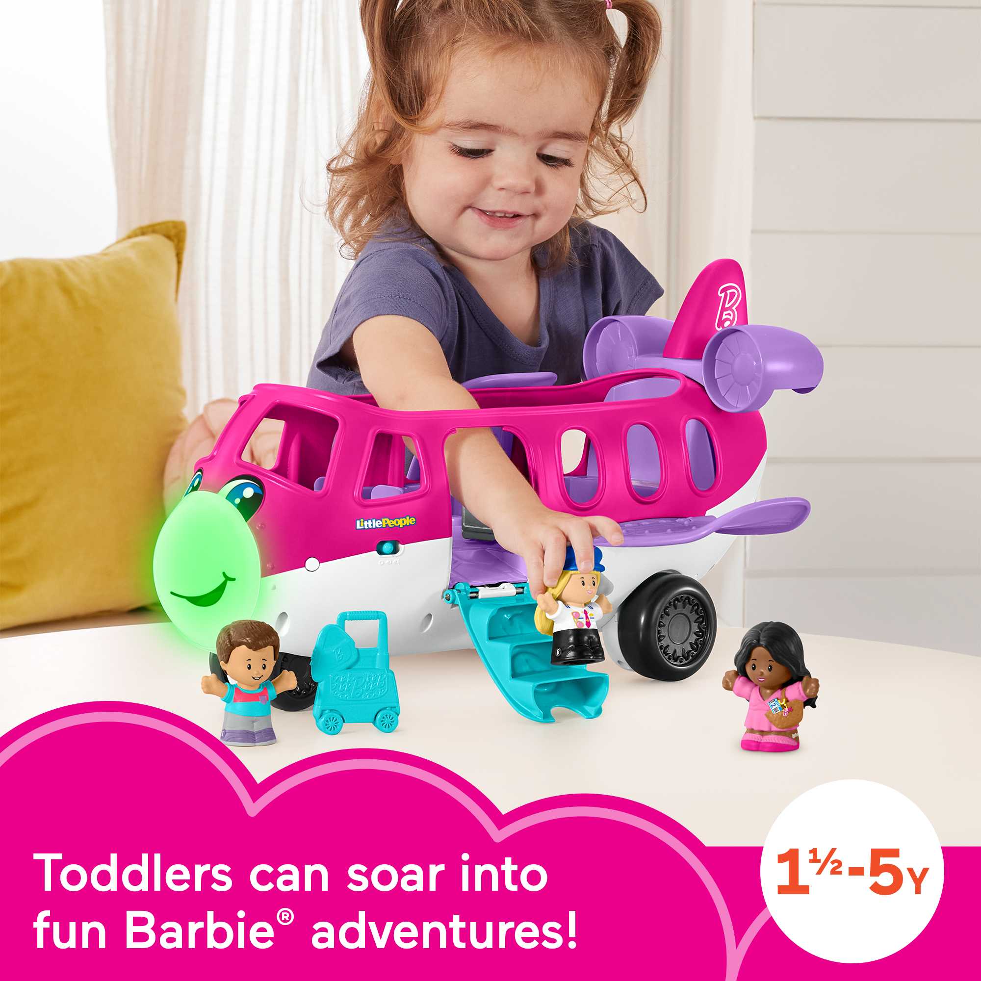 Little People Barbie Toy Airplane With Lights Music And 3 Figures. Little Dream Plane. Toddler Toys - Image 2