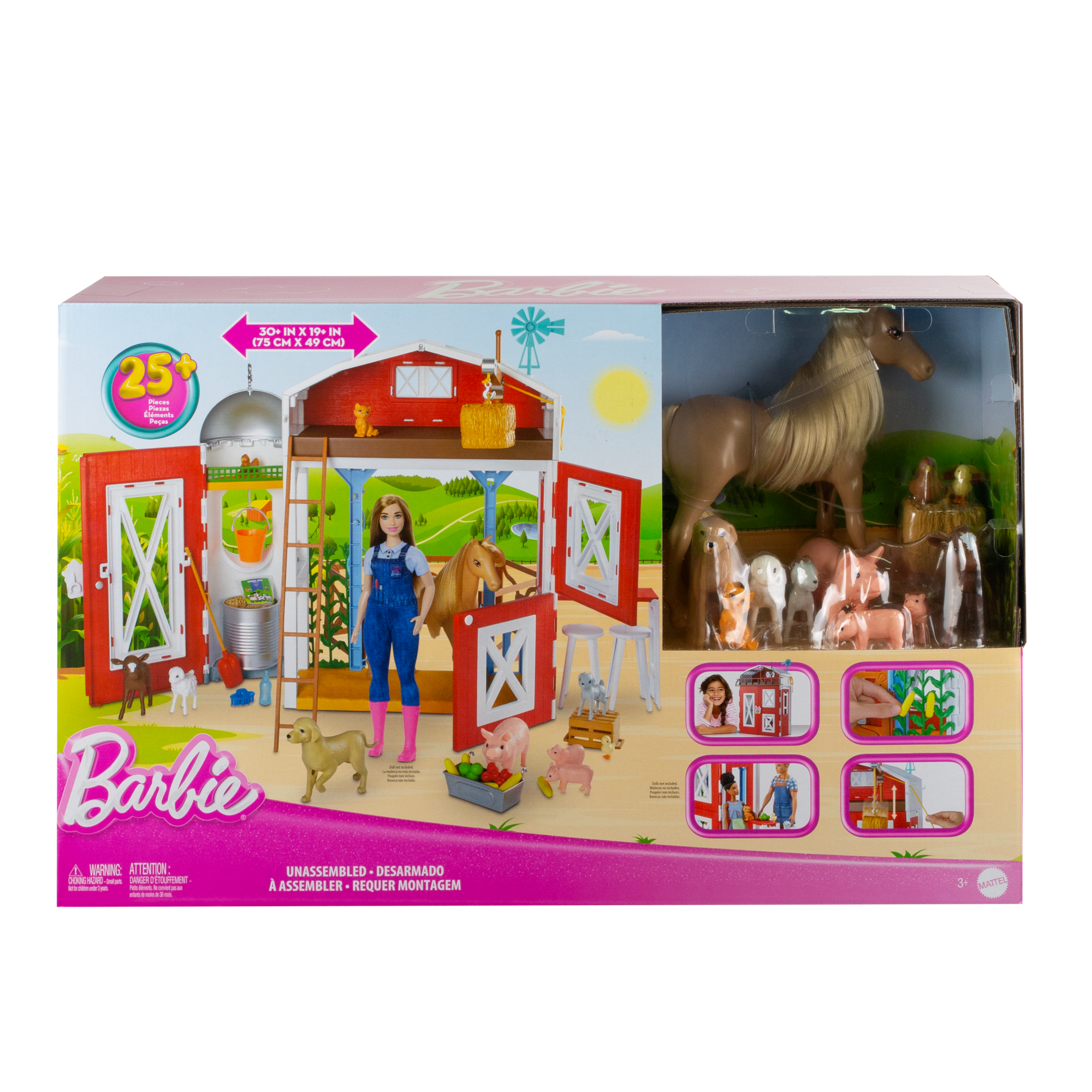 Barbie Horse Barn Playset With 25+ Feeding & Grooming Accessories Including 11 Animal Figures - Image 6