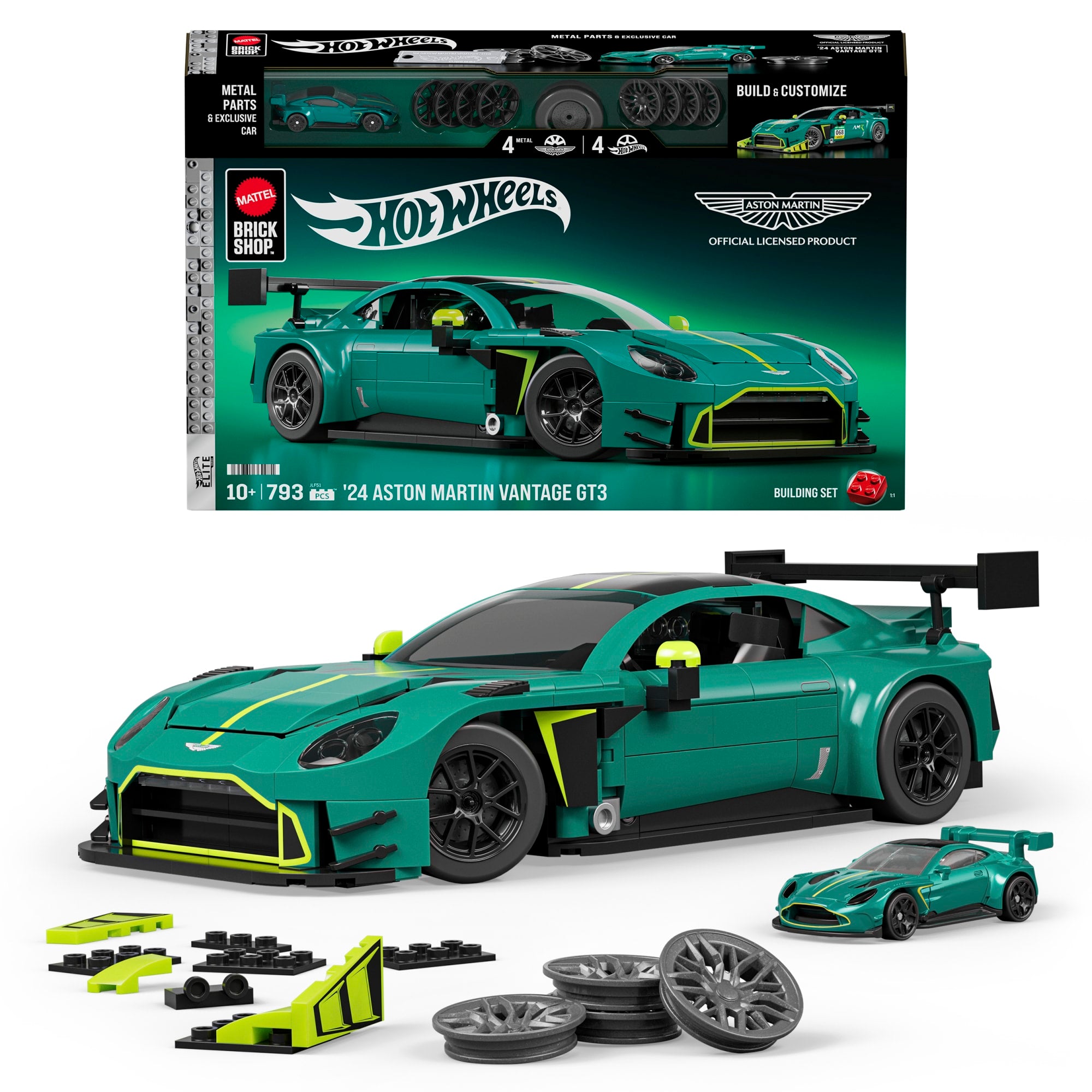 Mattel Brick Shop Hot Wheels '24 Aston Martin Vantage Gt3 Building Toy Kit (793 Pieces). For Collectors