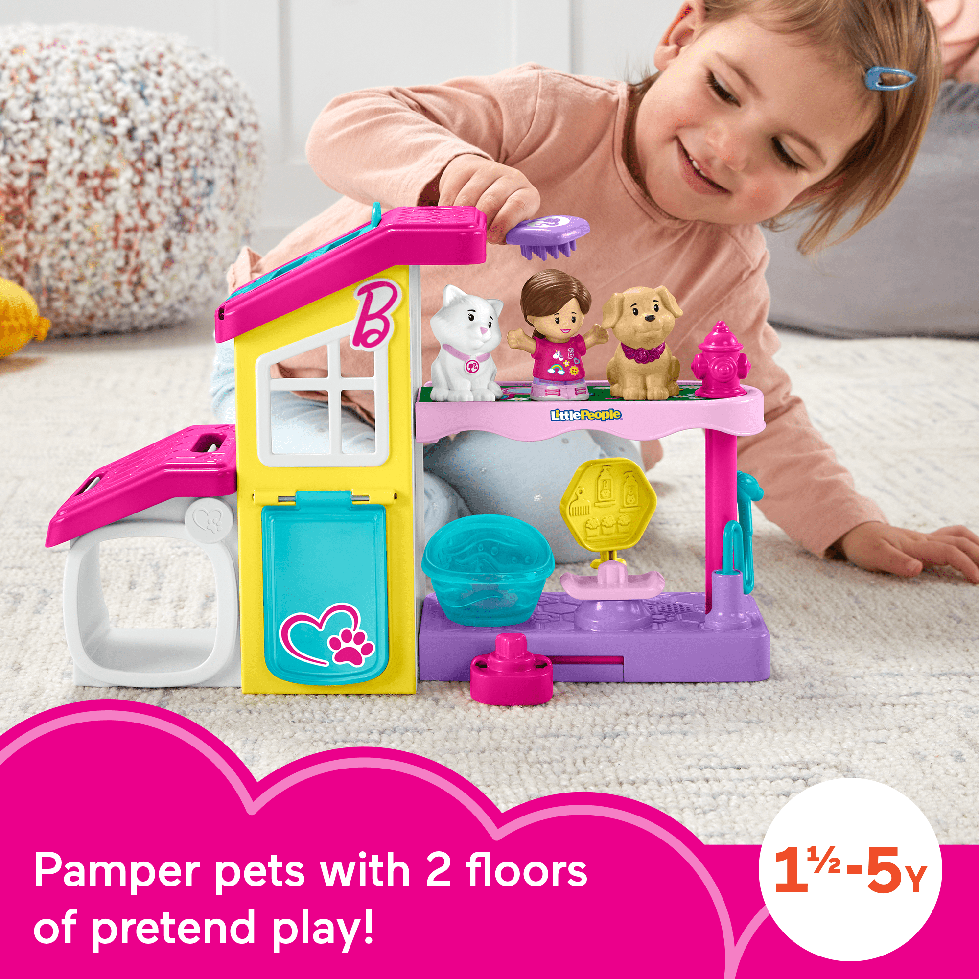 Little People Barbie Playset With Music And Sounds. Play And Care Pet Spa. Toddler Toy. 4 Pieces - Image 2