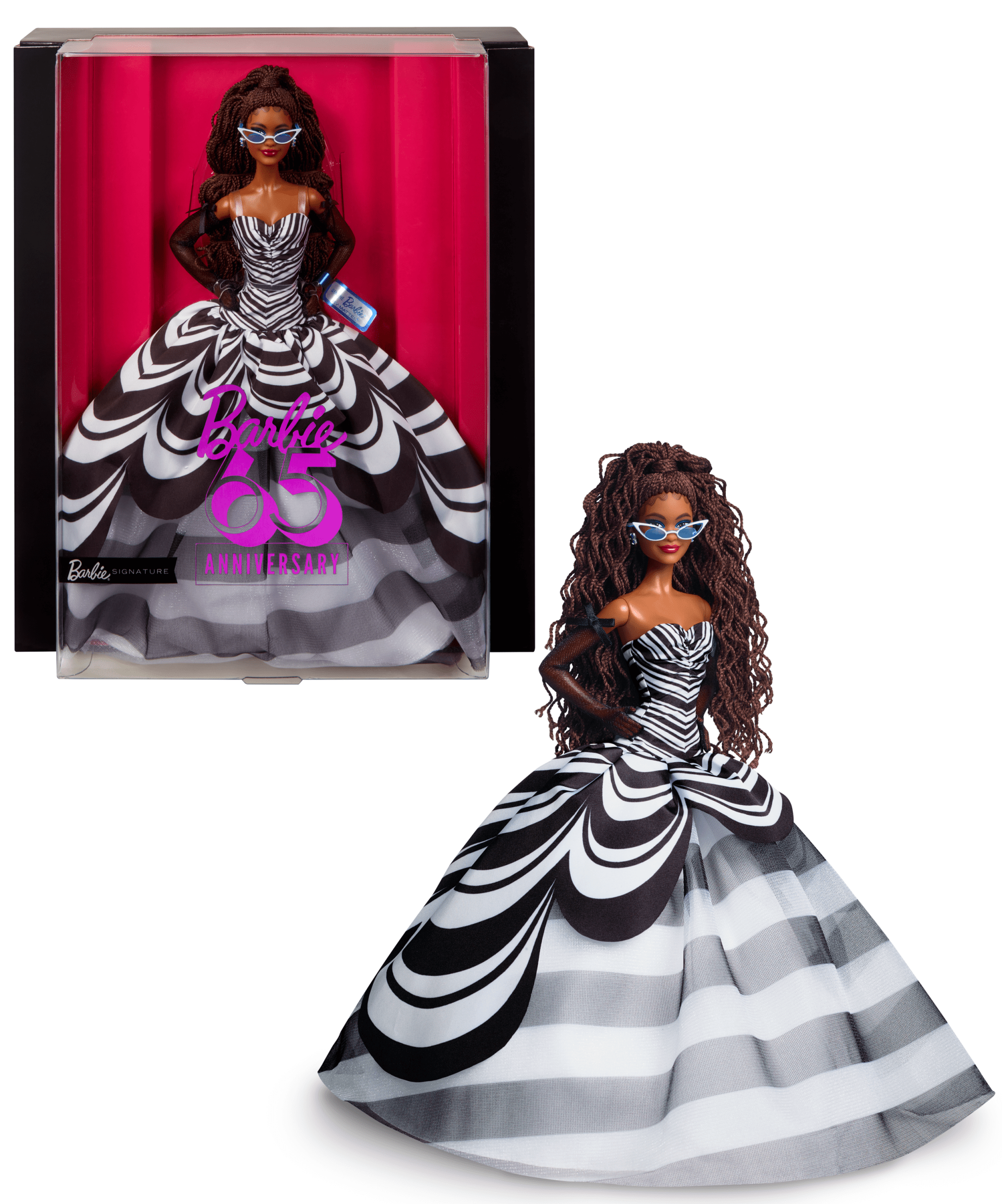 Barbie Signature 65th Anniversary Collectible Doll with Brown Hair. Black and White Gown