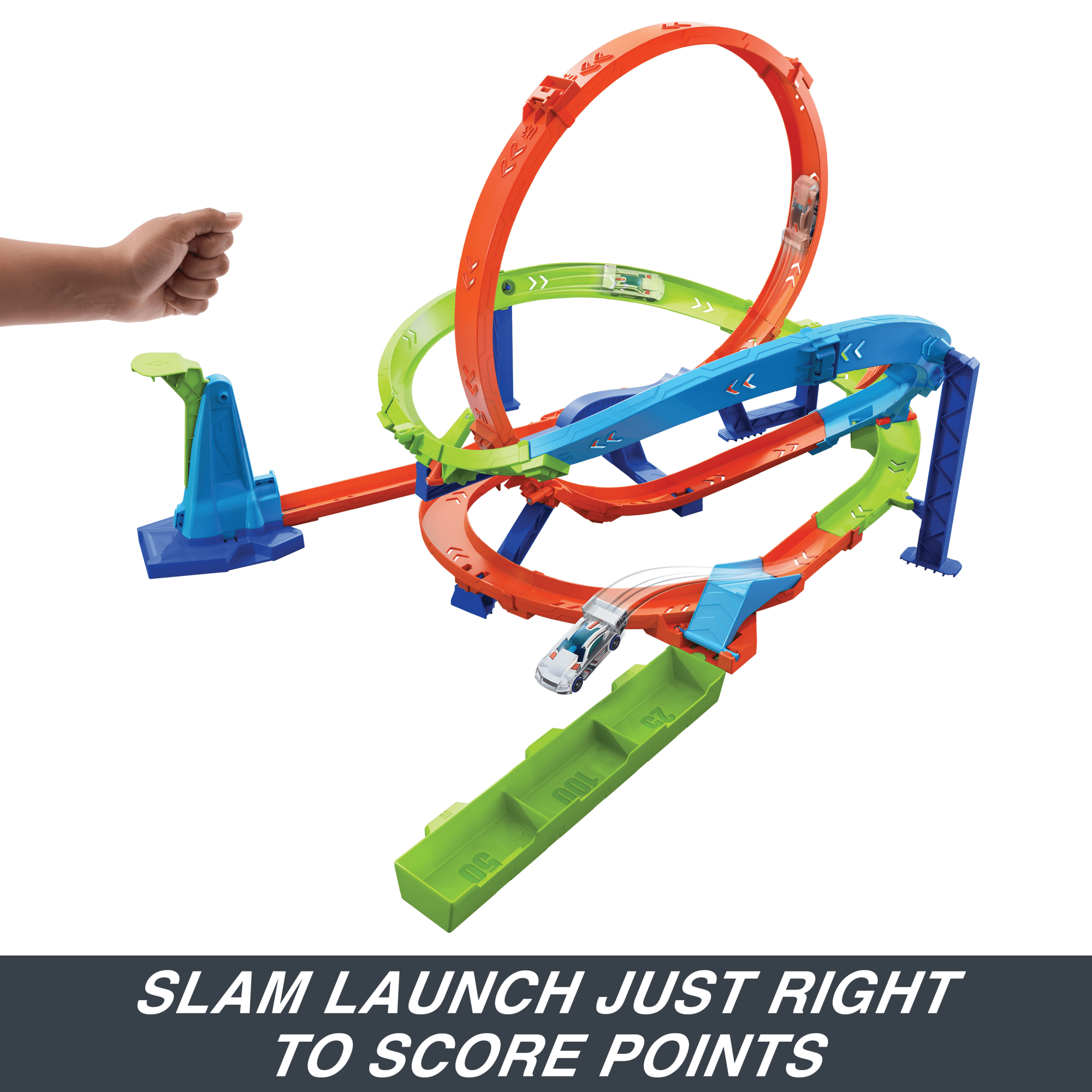 Hot Wheels Action Loop Cyclone Challenge Track Set With 1:64 Scale Toy Car. Easy Storage - Image 3