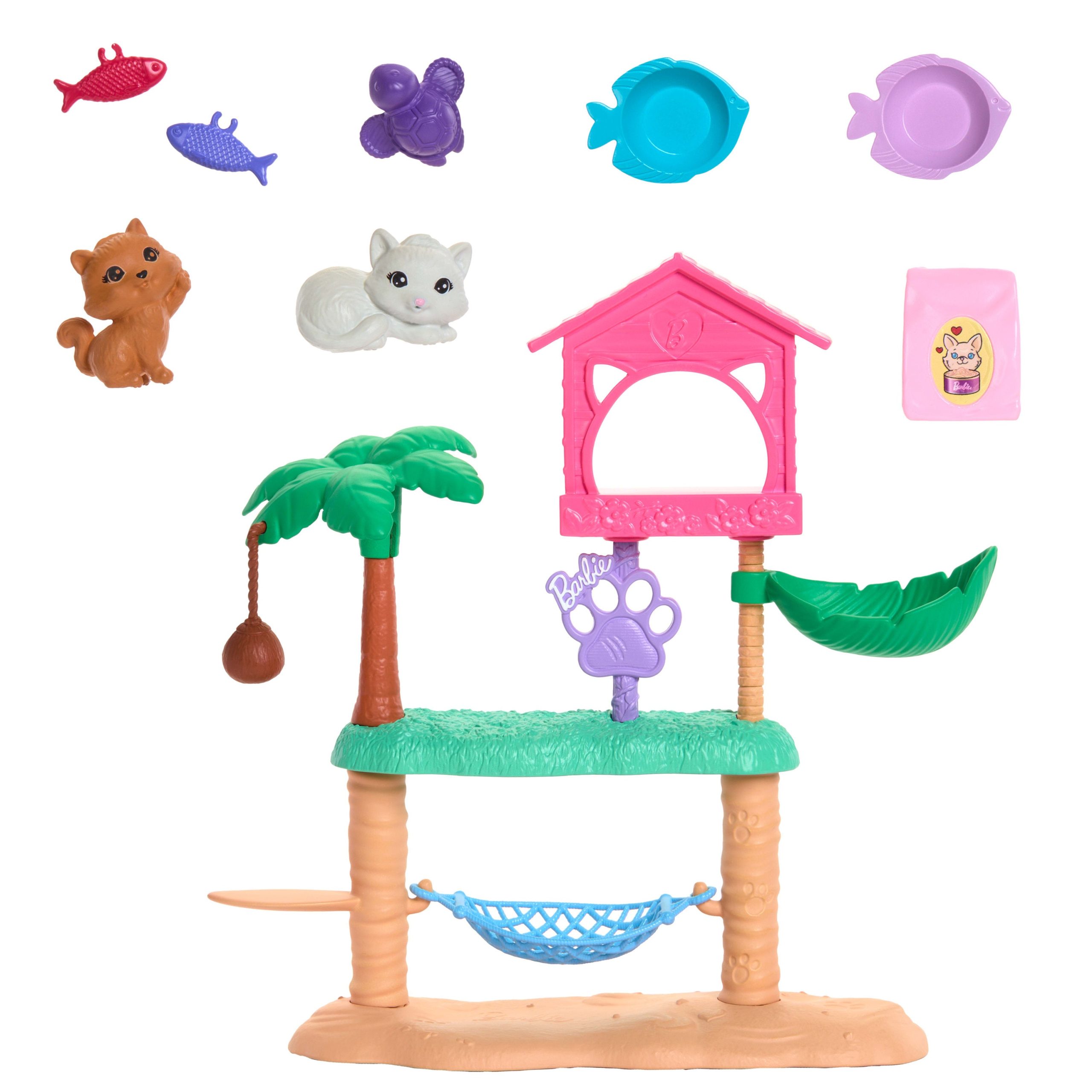 Barbie World Pet Paradise Kitty Playset With 9 Pieces Including 2 Cats. Food Accessories. & Toys - Image 5