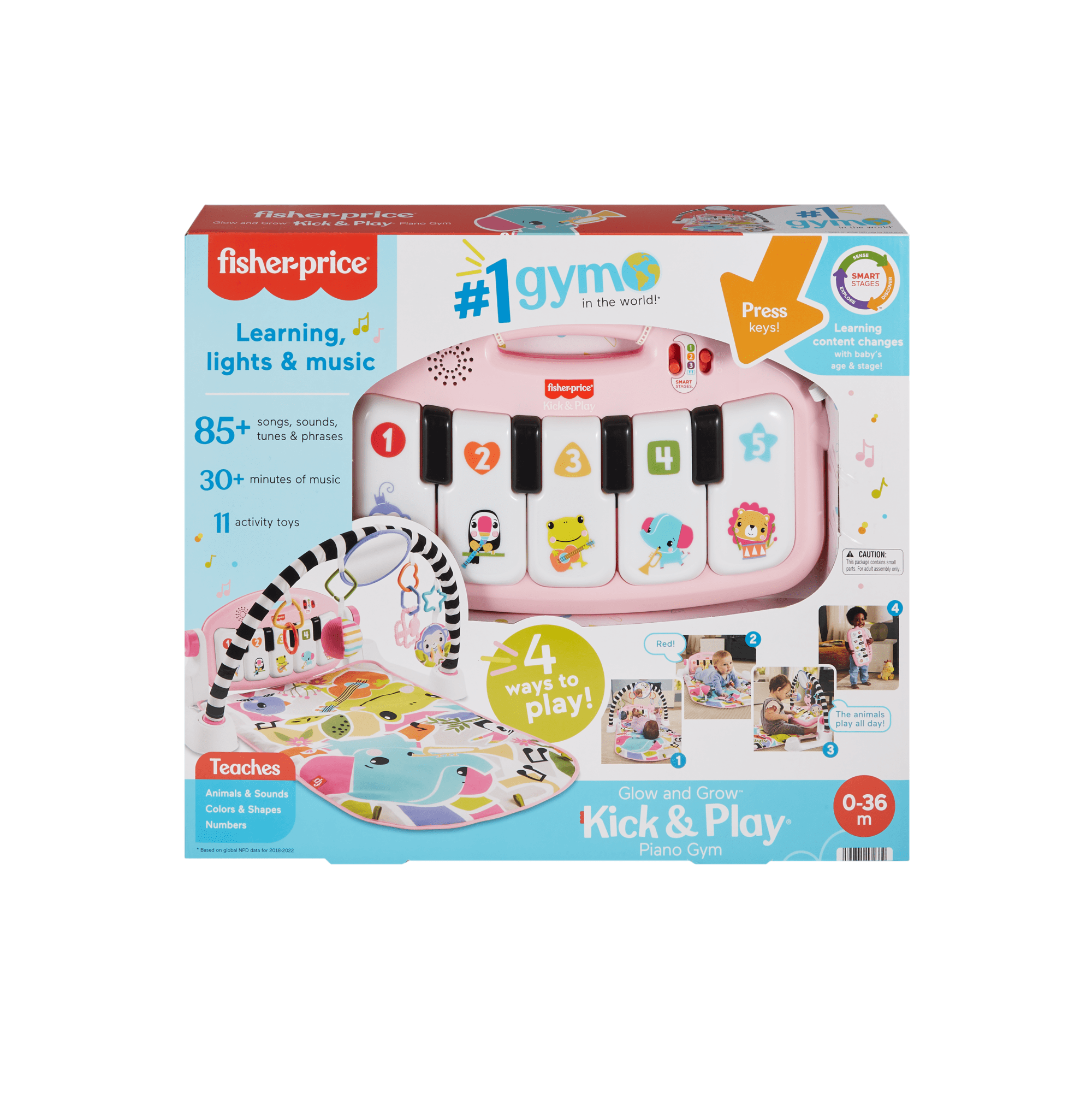 Fisher-Price Glow And Grow Kick & Play Piano Gym Baby Playmat With Musical Learning Toy. Pink - Image 6
