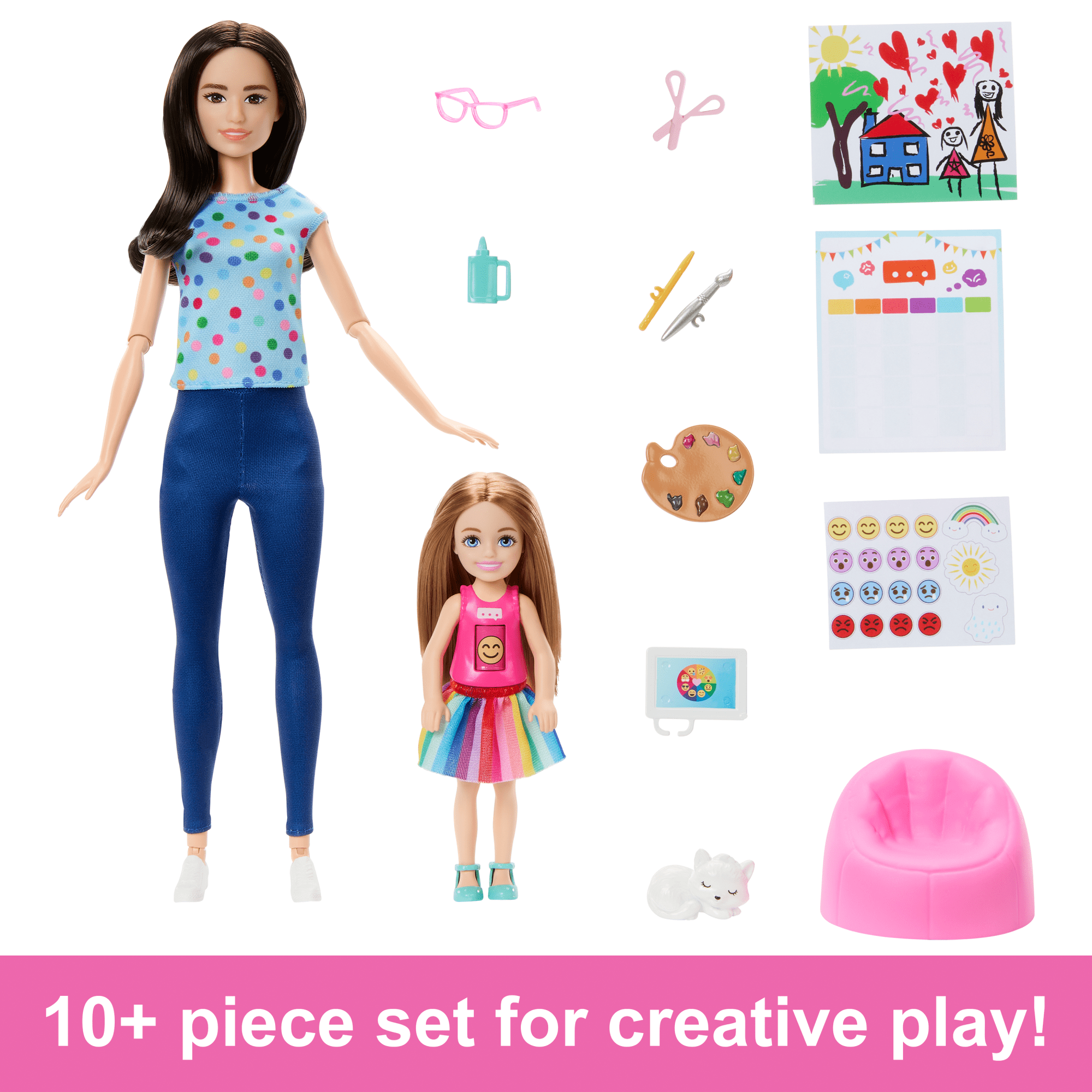 Barbie Art Therapy Playset With 2 Dolls. Pet & Accessories. Shirt On Small Doll Rotates Emoji - Image 3
