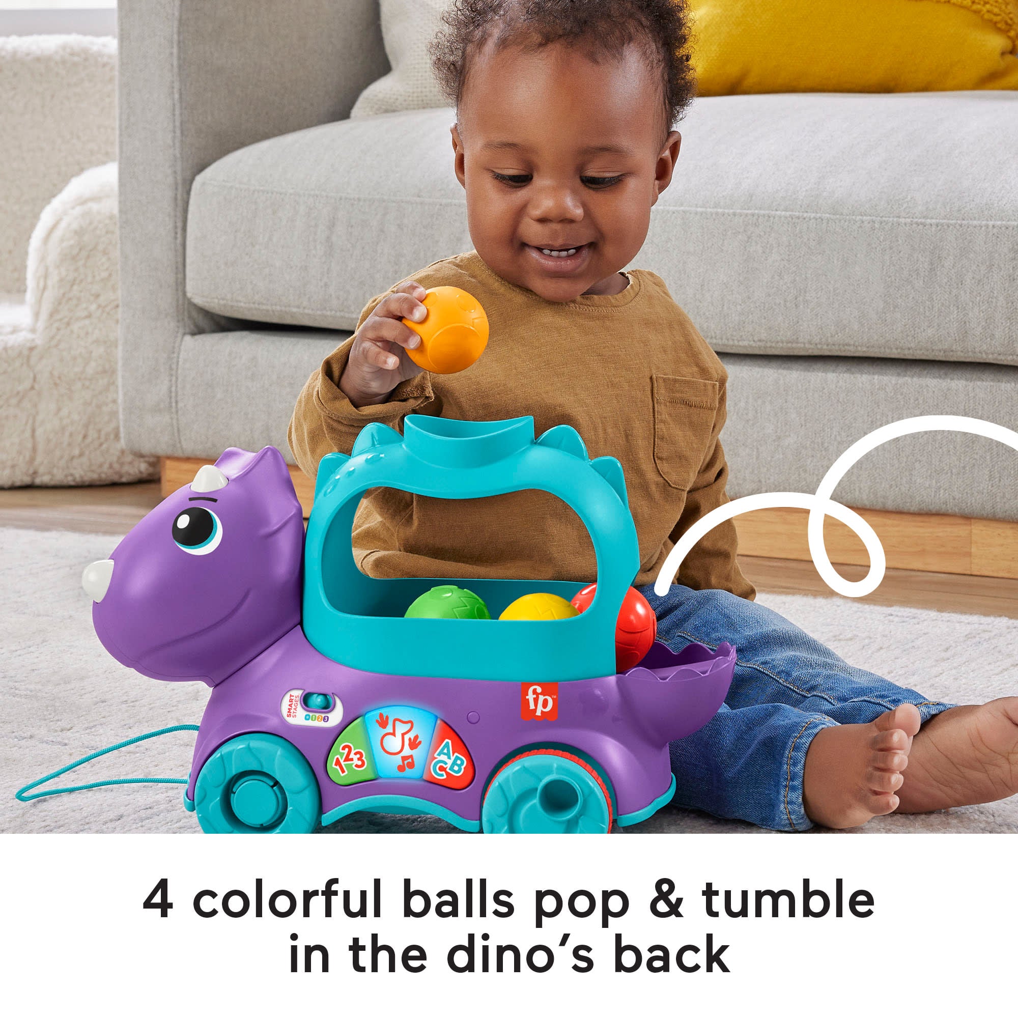 Fisher-Price Poppin' Triceratops Dinosaur Interactive Musical Learning Toy For Toddlers. 4 Balls - Image 3
