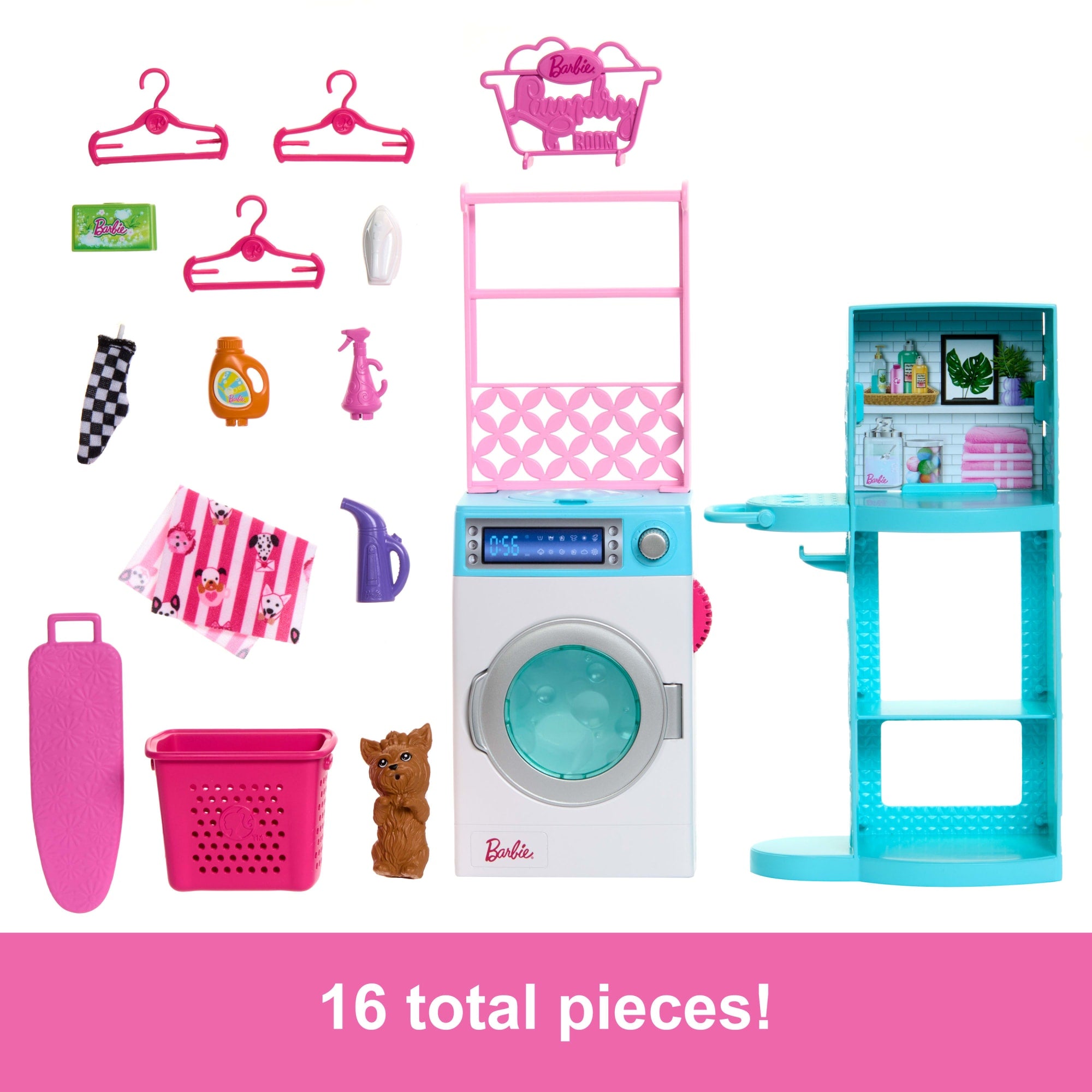 Barbie World Spinning Washer & Dryer Toy Playset With Laundry Accessories Like Hangers. Basket. & More - Image 2
