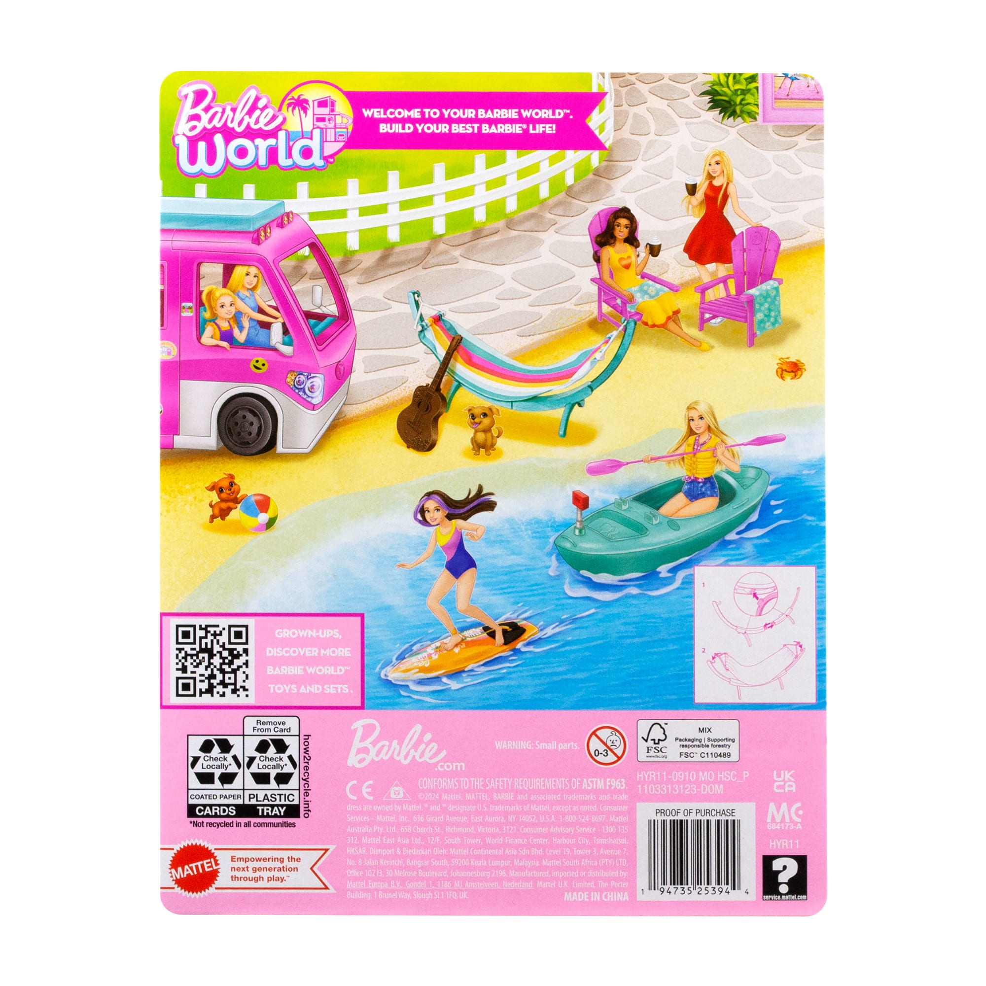 Barbie World Hammock Set With 7 Camping Accessories including Swinging Hammock With Guitar & Puppy - Image 2