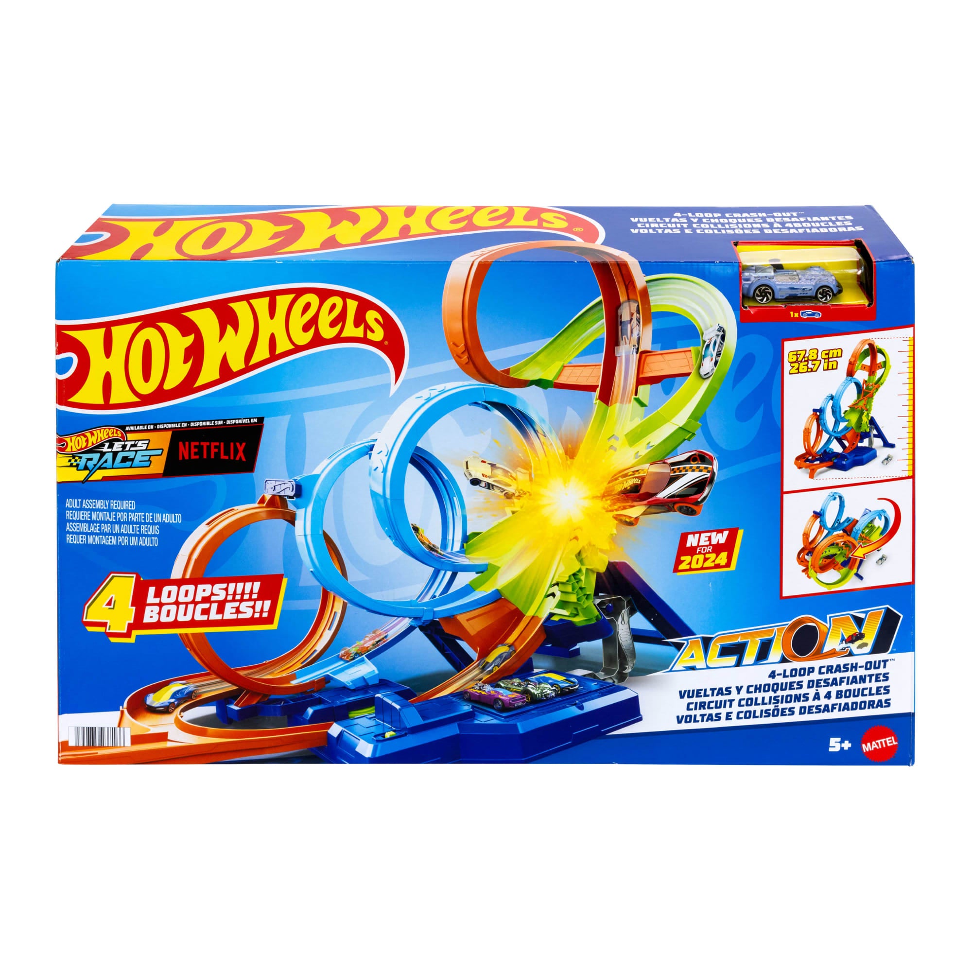 Hot Wheels Action 4-Loop Crash Out Track Set With Motorized Booster & 1:64 Scale Toy Car - Image 6