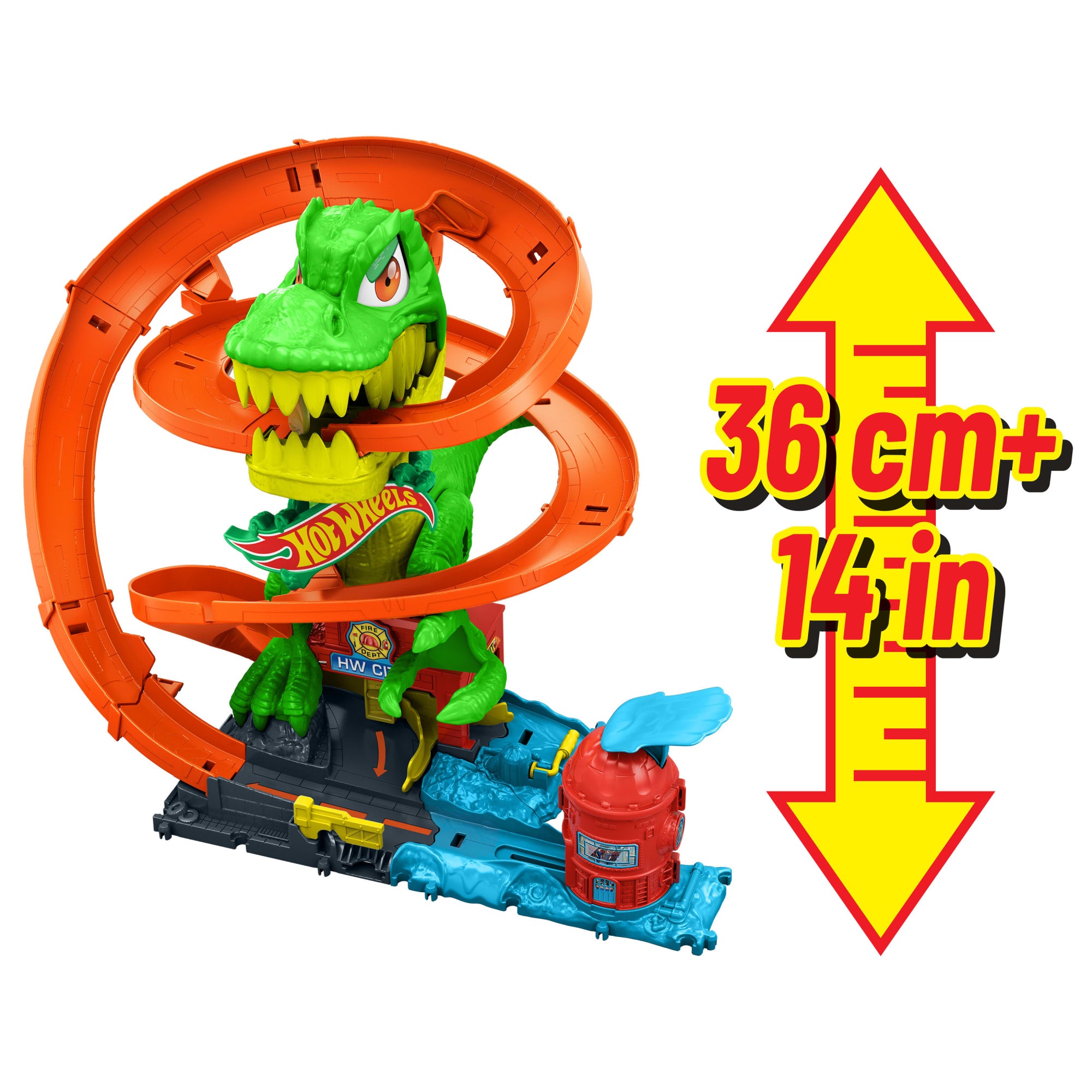 Hot Wheels City T-Rex Blaze Battle Playset & 1:64 Scale Die-Cast Car. Dinosaur Nemesis - Image 6