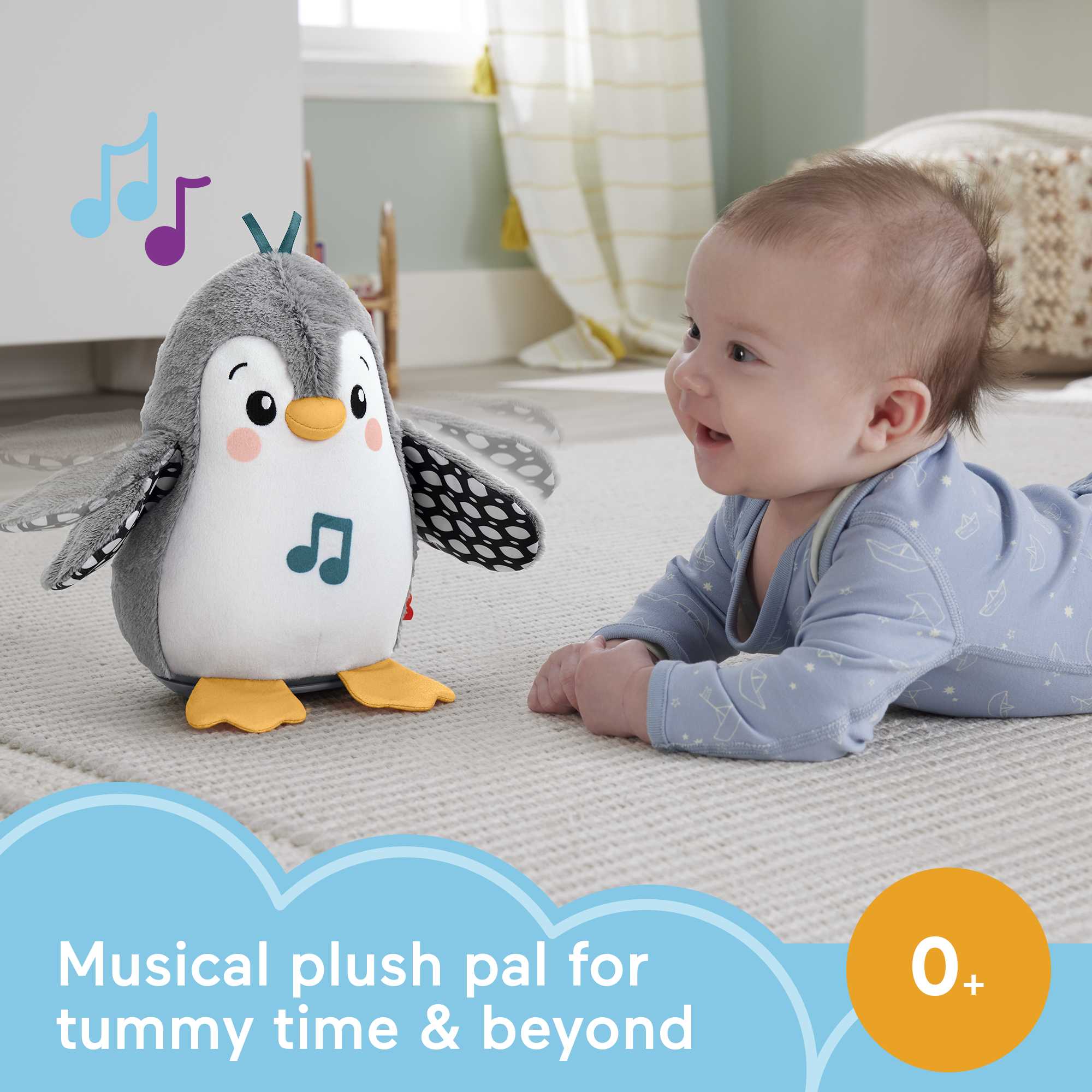 Fisher-Price Plush Tummy Time Toy. Flap & Wobble Penguin. Newborn Musical Toy - Image 2
