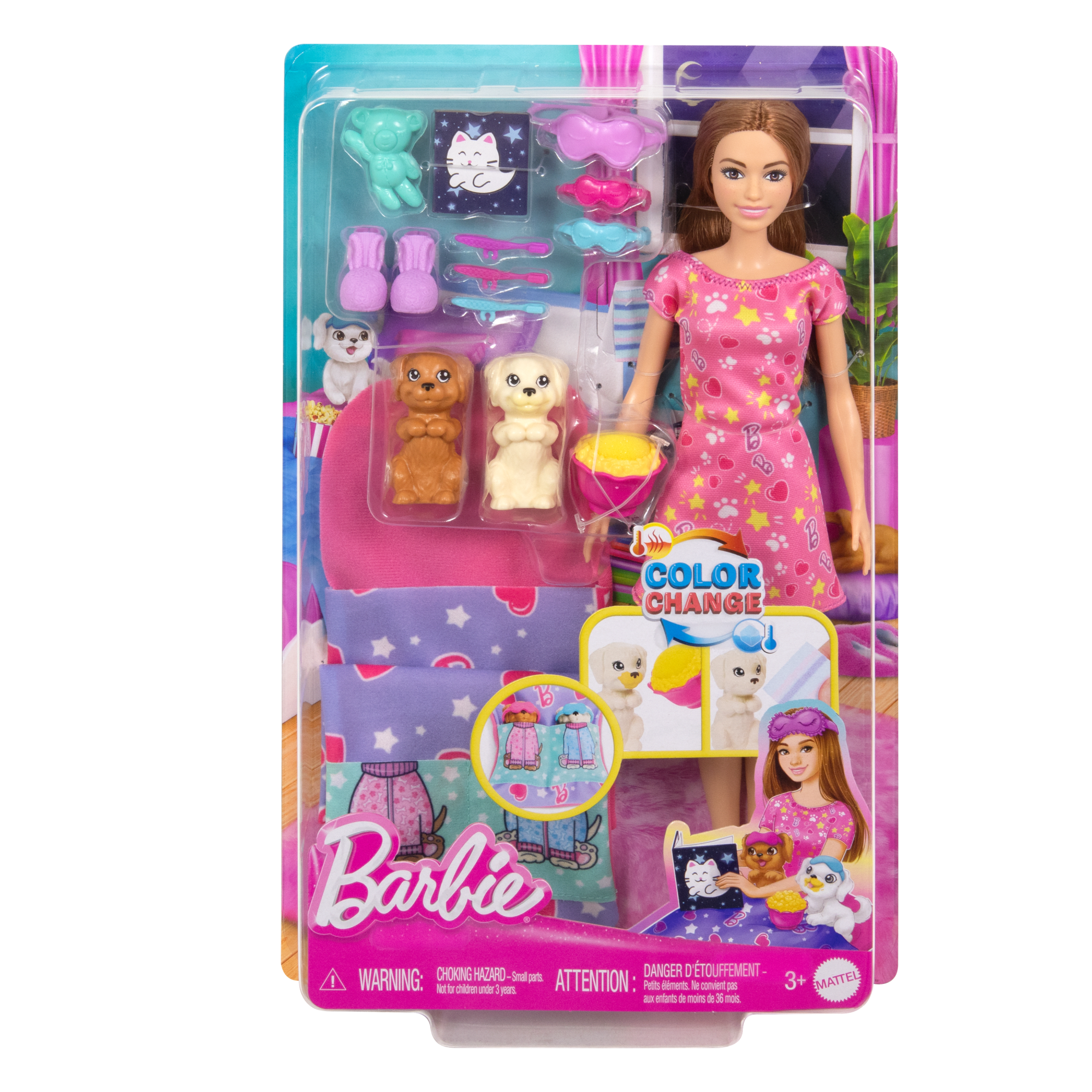 Barbie Doll & Puppy Slumber Party Playset With 2 Toy Dog Figures & 10+ Accessories. Color-Change - Image 6