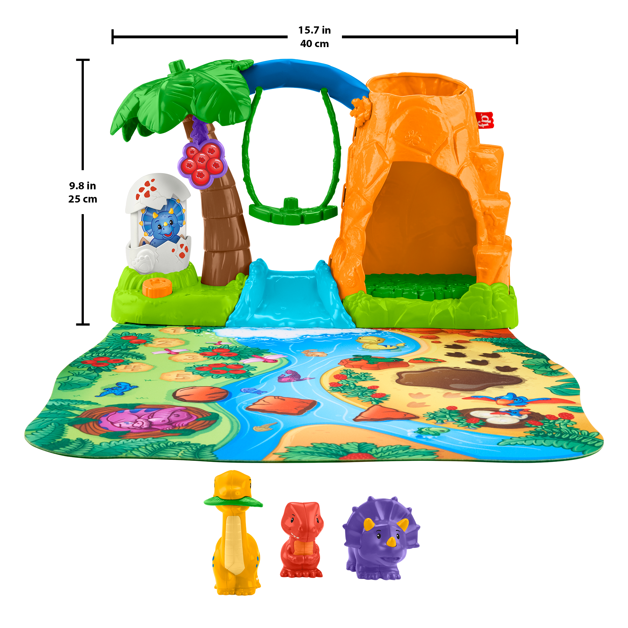 Fisher-Price Little People Dinosaur Village & Play Mat Toddler Playset. 3 Toy Figures - Image 6