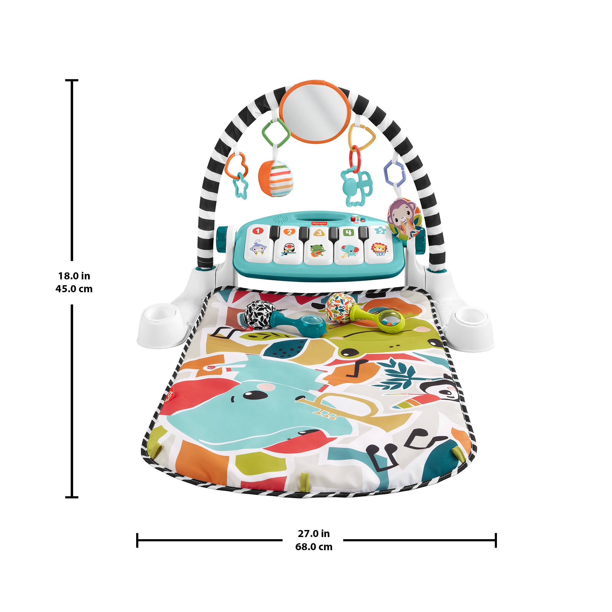 Fisher-Price Glow And Grow Kick & Play Piano Gym Baby Learning Toy With 2 Maracas. Blue - Image 6