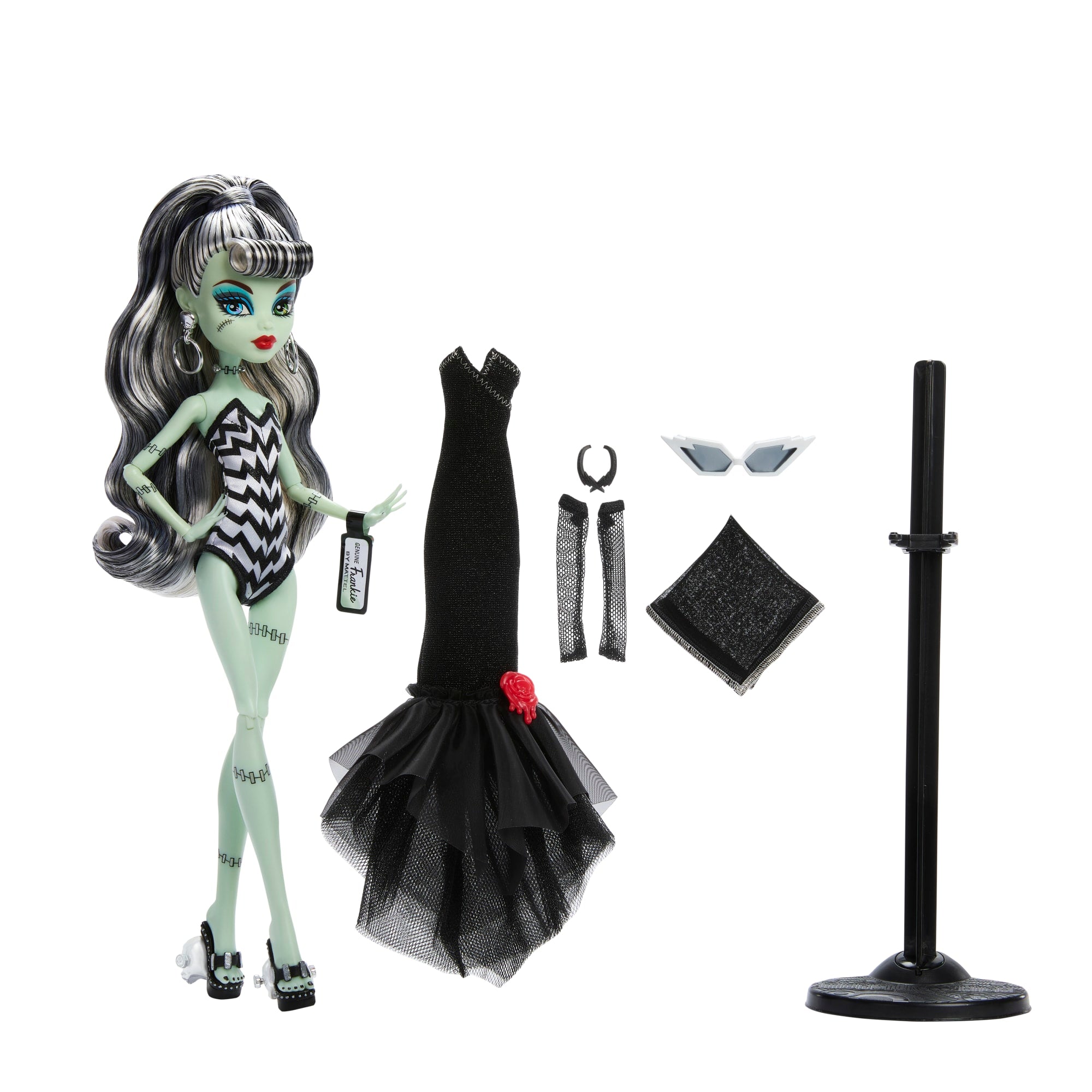 Monster High X Barbie Doll. Frankie Stein With Original Barbie Swimsuit. Black Dress And Accessories - Image 6
