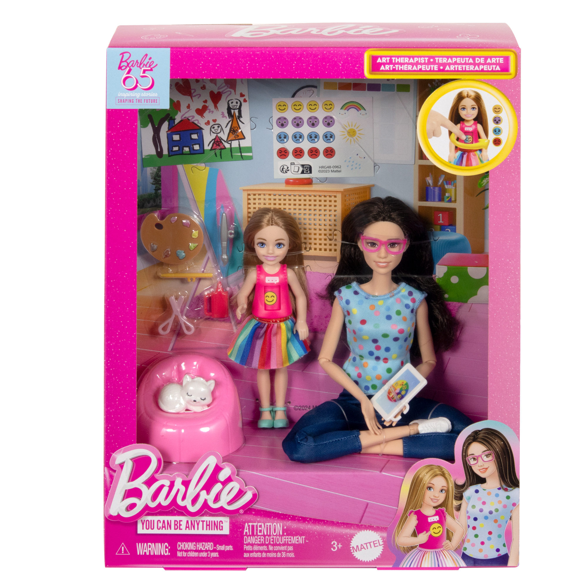 Barbie Art Therapy Playset With 2 Dolls. Pet & Accessories. Shirt On Small Doll Rotates Emoji - Image 6