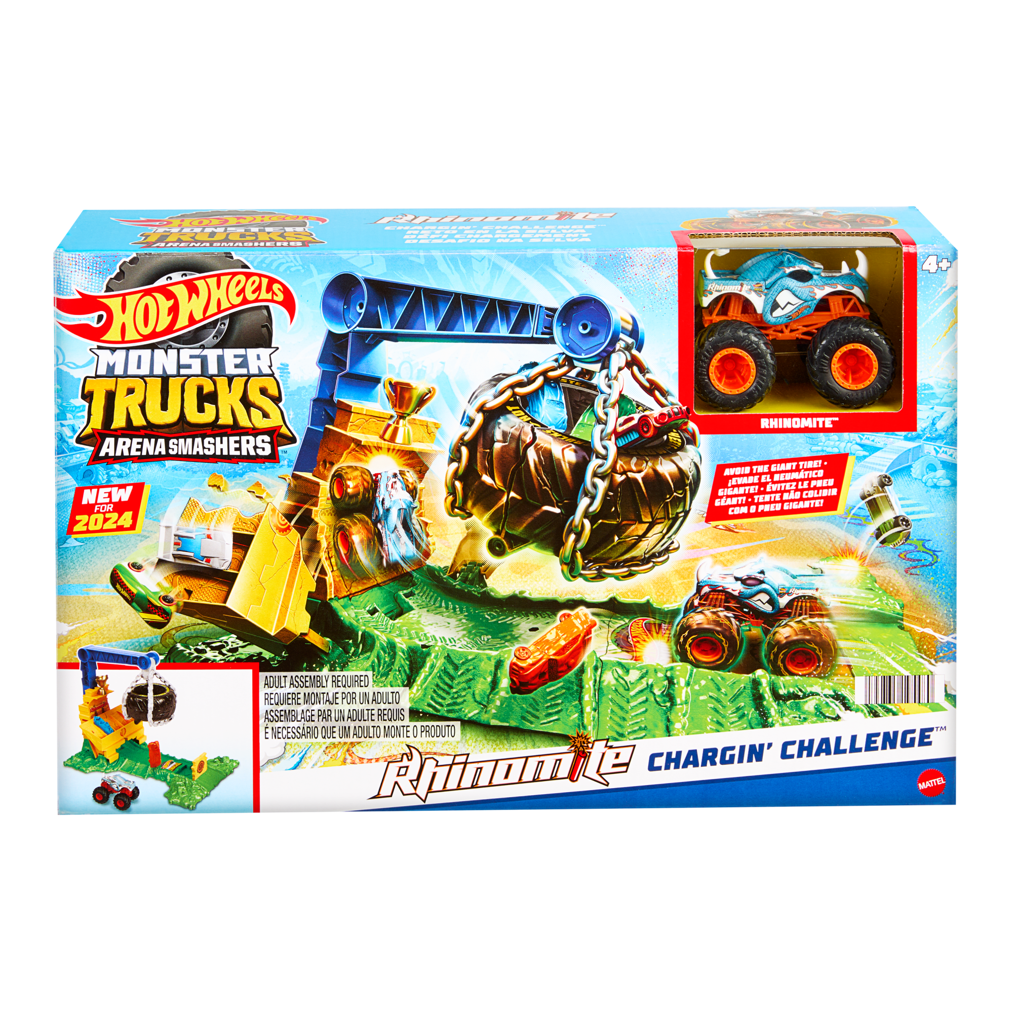 Hot Wheels Monster Trucks Rhinomite Chargin' Challenge Playset With 1 Toy Truck & 2 Crushed Cars - Image 6