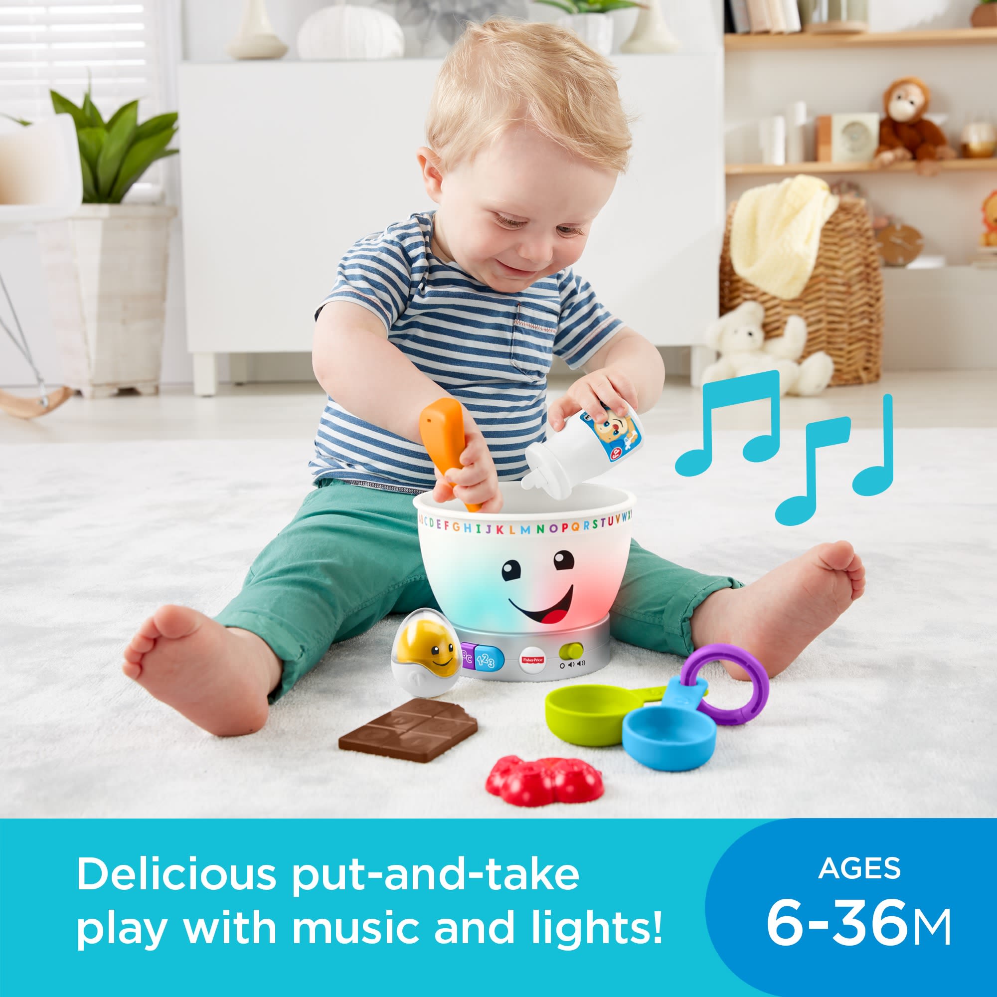 Fisher-Price Mixing Bowl Learning Toy With Lights Music And Pretend Food. Baby And Toddler Toy - Image 2