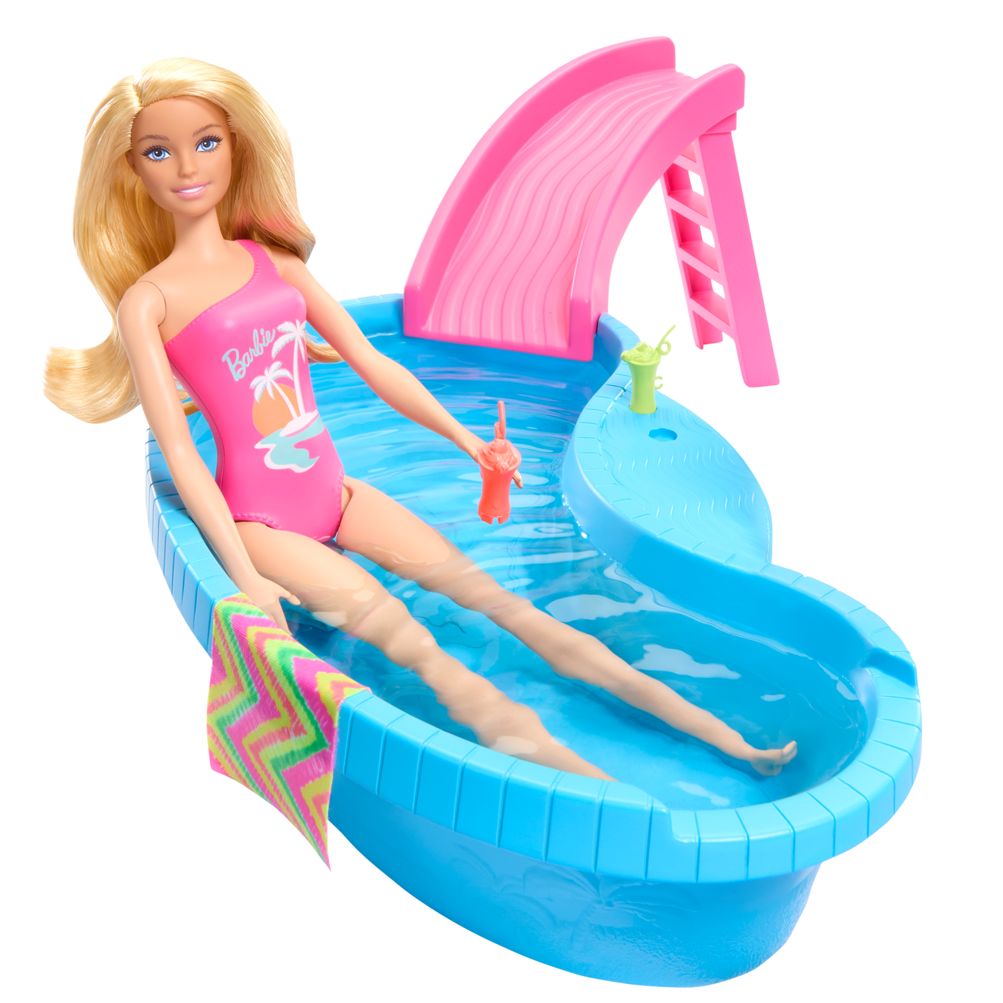Barbie Coffret de Jeu et Poupée. Blonde. Piscine. Serviette. Boissons - Image 2